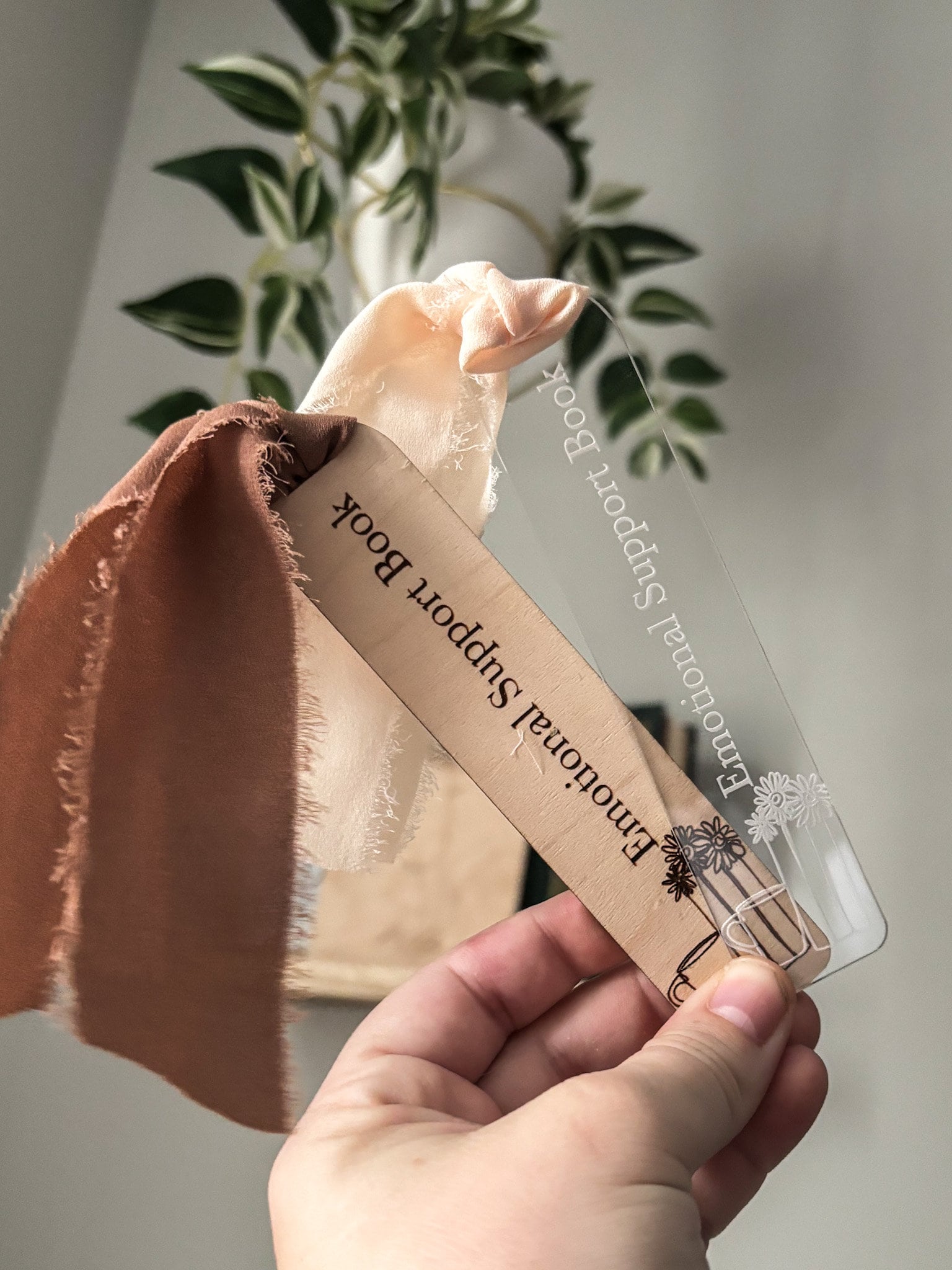 Emotional Support Book Wood Bookmark, Acrylic Bookmark, Funny Bookmark Gift, Laser Engraved Bookmark, Aesthetic Acrylic Floral Bookmark