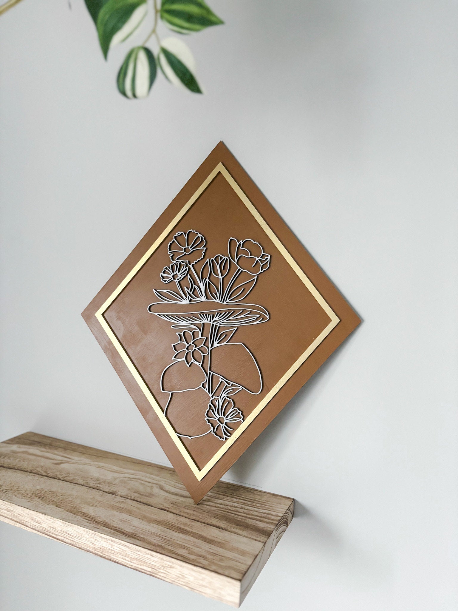 Boho Mushroom Floral Wood Art, Plant Lover Home Decor, Mushroom Art, Modern Boho, Laser Cut Decor Feminine Wall Art, Boho Home Decor