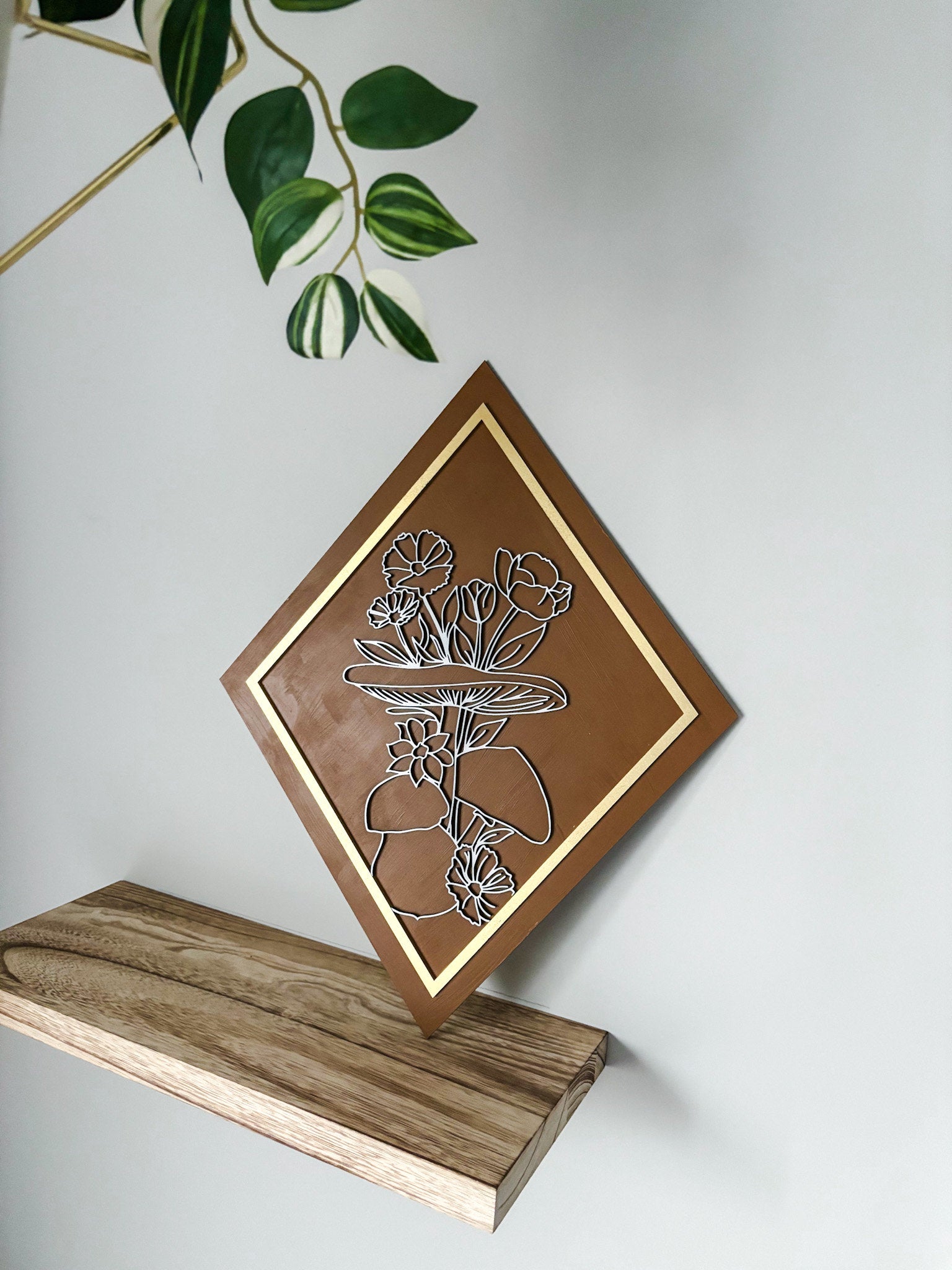 Boho Mushroom Floral Wood Art, Plant Lover Home Decor, Mushroom Art, Modern Boho, Laser Cut Decor Feminine Wall Art, Boho Home Decor