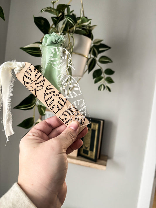 Monstera Leaf Wood Bookmark, Acrylic Greenery Bookmark, Funny Bookmark Gift, Laser Engraved Bookmark, Aesthetic Floral Acrylic Bookmark