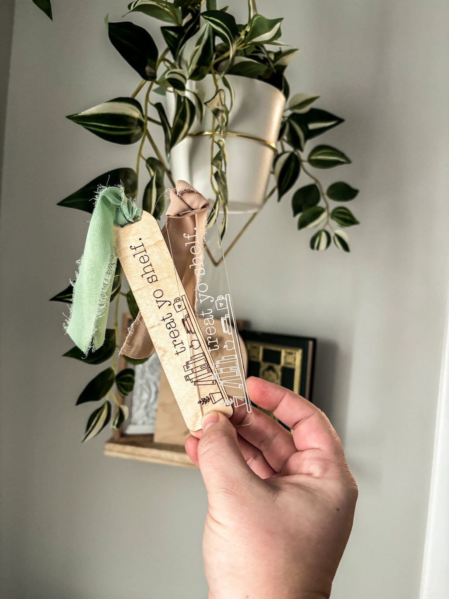 Treat Yo Shelf Wood Bookmark, Acrylic Funny Bookmark, Funny Bookmark Gift, Laser Engraved Bookmark, Aesthetic Floral Acrylic Bookmark