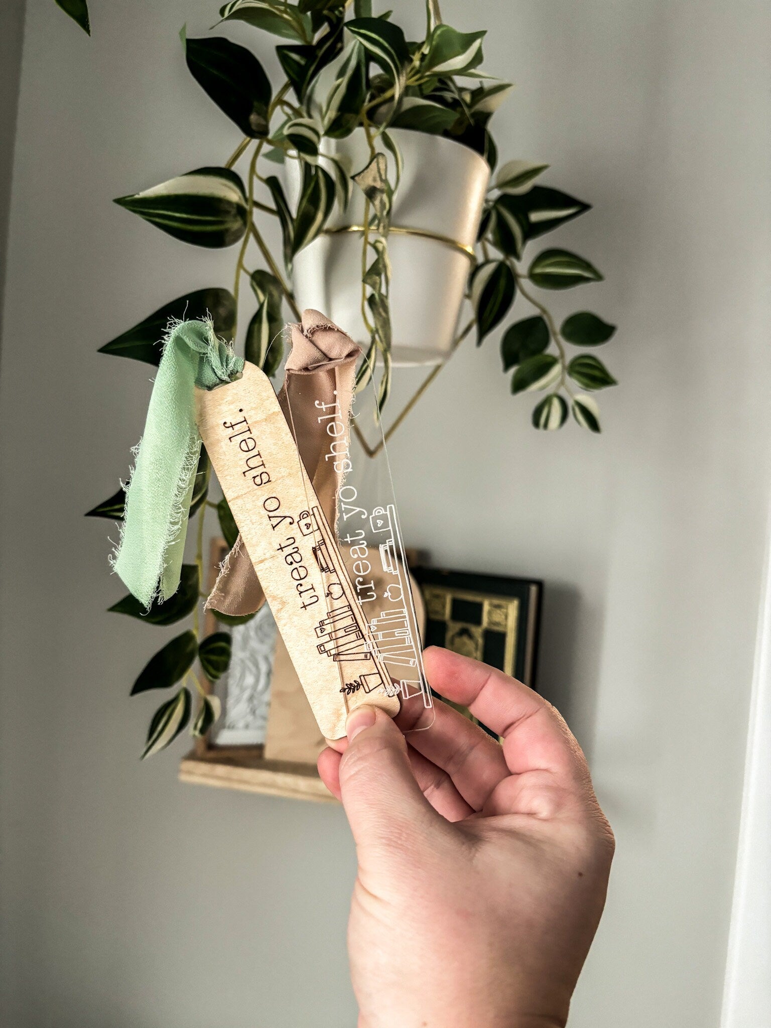 Treat Yo Shelf Wood Bookmark, Acrylic Funny Bookmark, Funny Bookmark Gift, Laser Engraved Bookmark, Aesthetic Floral Acrylic Bookmark
