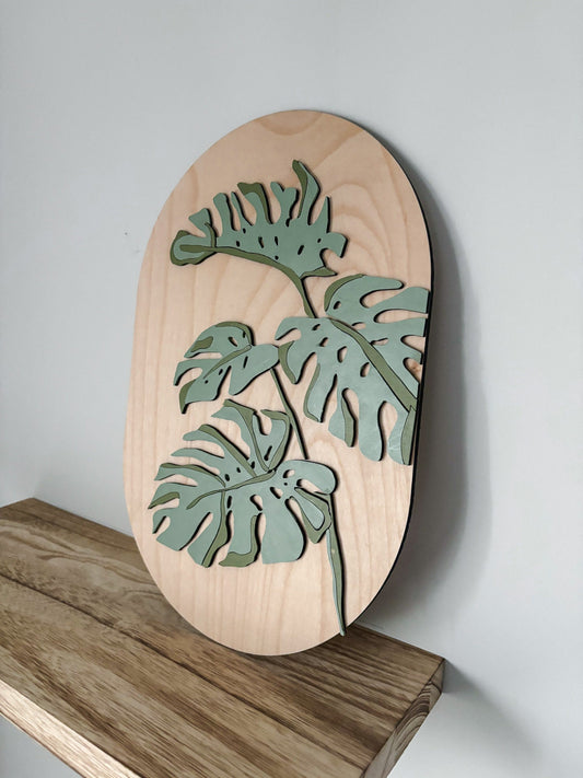 Boho Monstera Wall Art, Large Monstera Leaf Wood Art, Hand Painted Monstera Leaves Wall Decor, Feminine Wall Art, Boho Home Decor