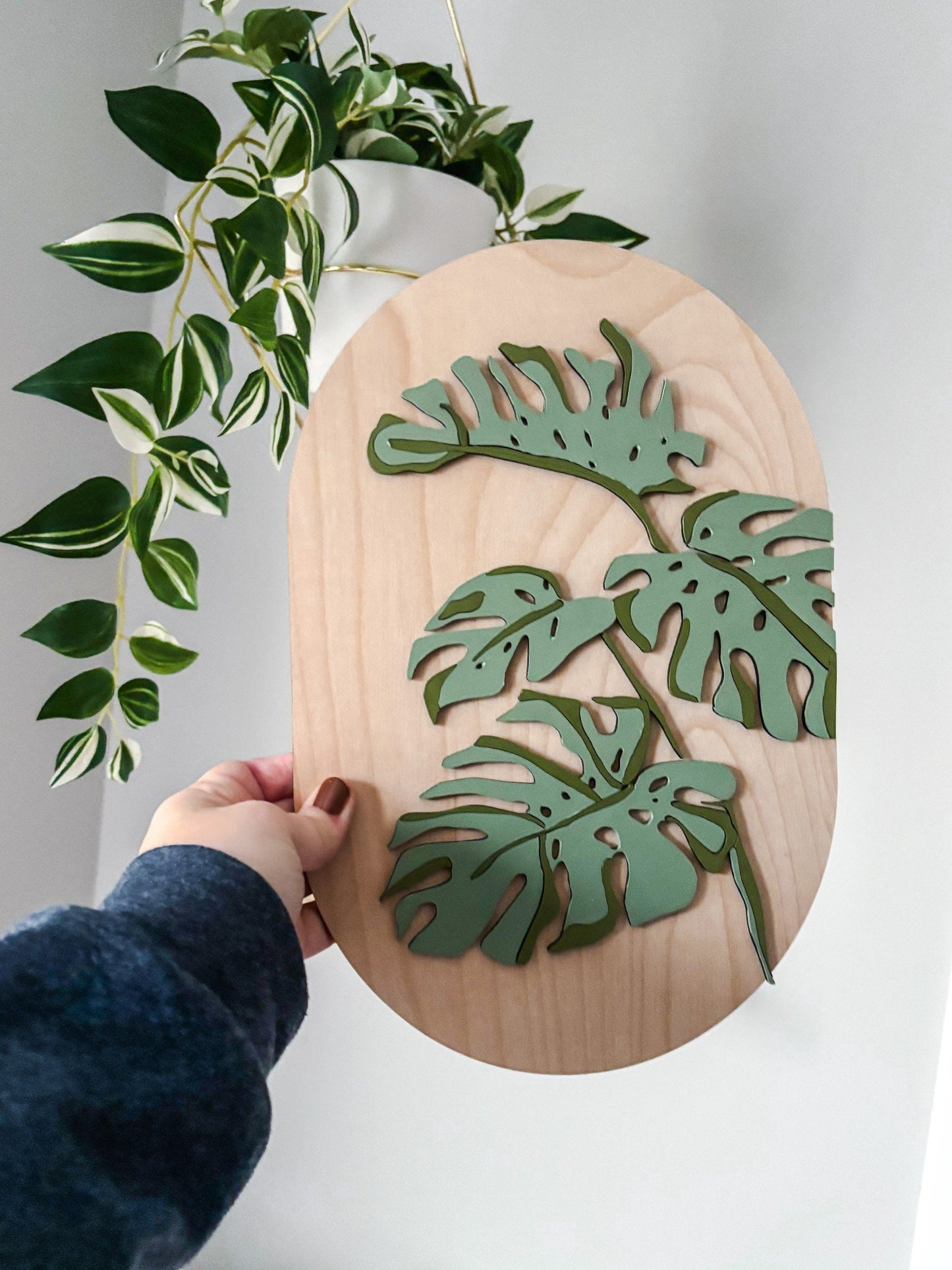 Boho Monstera Wall Art, Large Monstera Leaf Wood Art, Hand Painted Monstera Leaves Wall Decor, Feminine Wall Art, Boho Home Decor