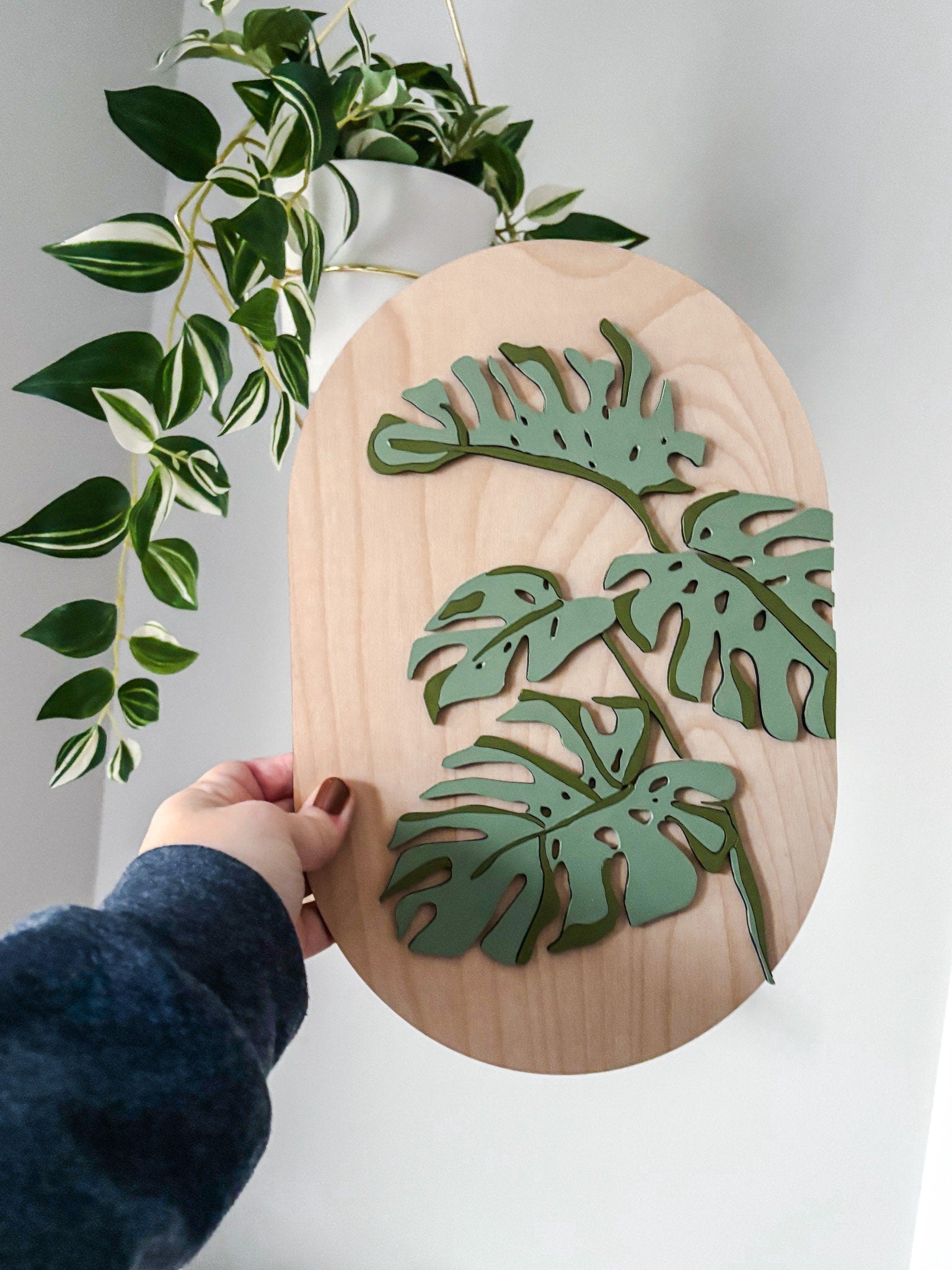 Boho Monstera Wall Art, Large Monstera Leaf Wood Art, Hand Painted Monstera Leaves Wall Decor, Feminine Wall Art, Boho Home Decor