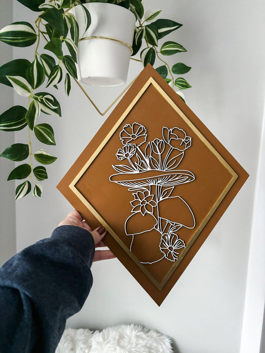 Boho Mushroom Floral Wood Art, Plant Lover Home Decor, Mushroom Art, Modern Boho, Laser Cut Decor Feminine Wall Art, Boho Home Decor