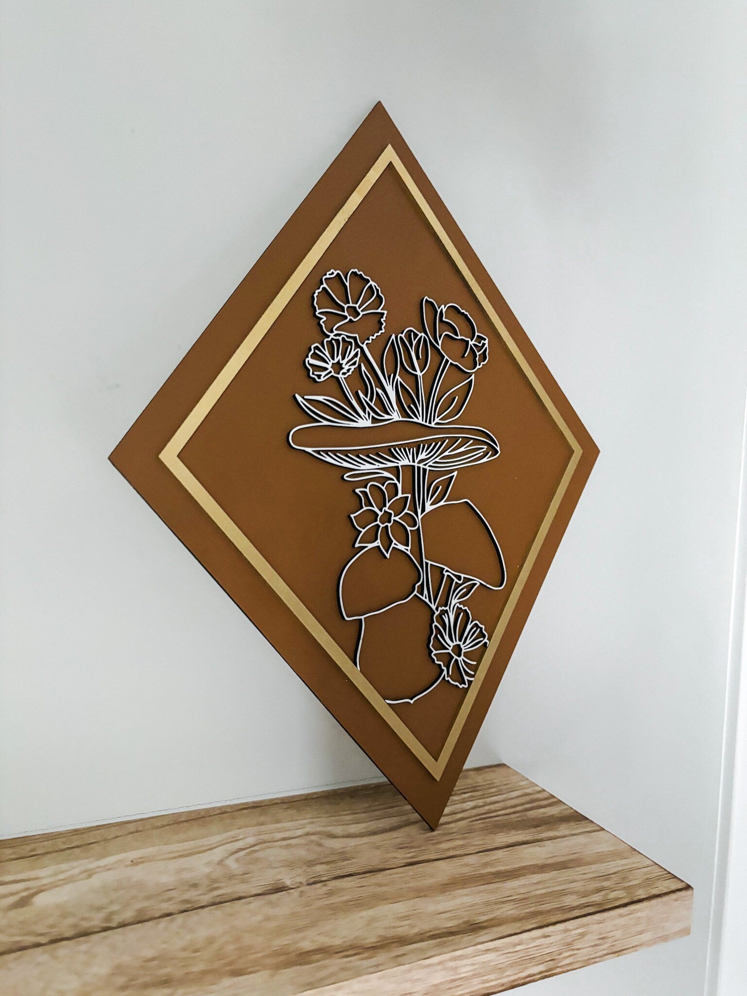 Boho Mushroom Floral Wood Art, Plant Lover Home Decor, Mushroom Art, Modern Boho, Laser Cut Decor Feminine Wall Art, Boho Home Decor