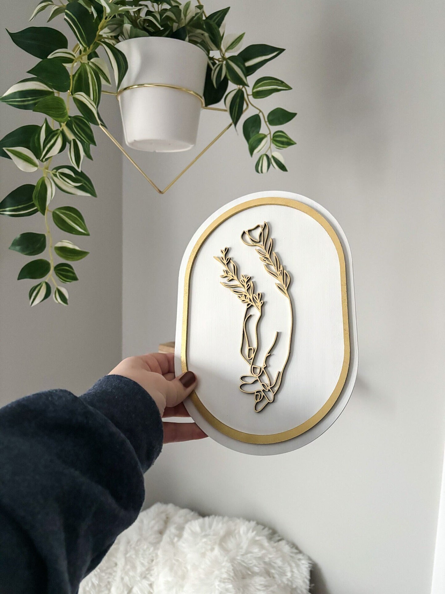 Boho Floral Wall Art, Hand Holding Wood Art, Romantic Contemporary Wall Decor, Valentine's Gift for Her, Feminine Wall Art, Boho Home Decor