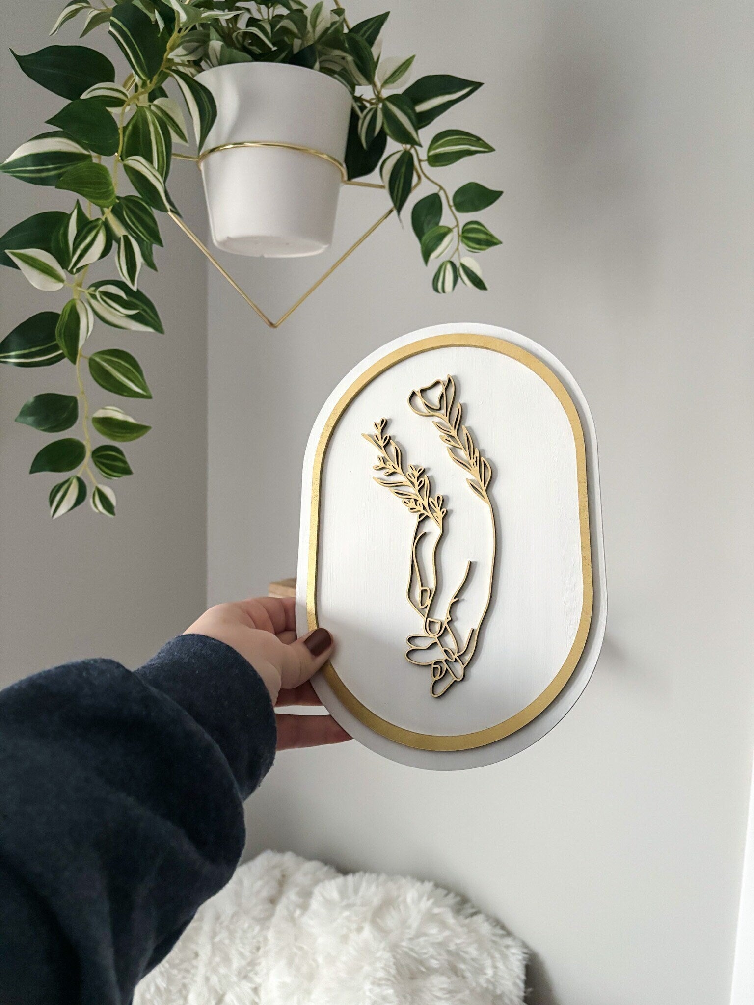 Boho Floral Wall Art, Hand Holding Wood Art, Romantic Contemporary Wall Decor, Valentine's Gift for Her, Feminine Wall Art, Boho Home Decor