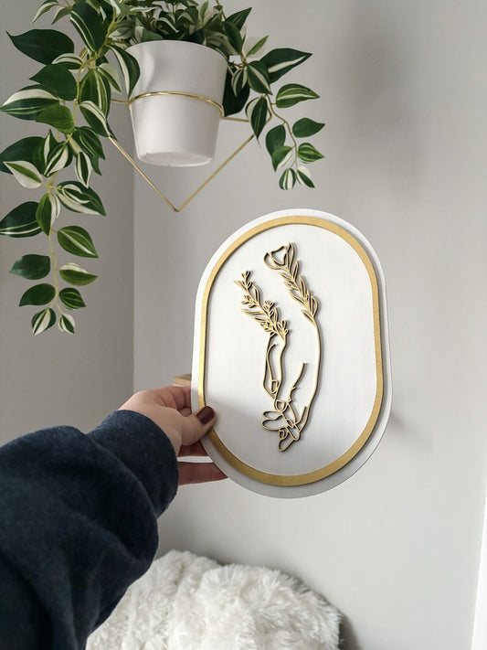 Boho Floral Wall Art, Hand Holding Wood Art, Romantic Contemporary Wall Decor, Valentine's Gift for Her, Feminine Wall Art, Boho Home Decor