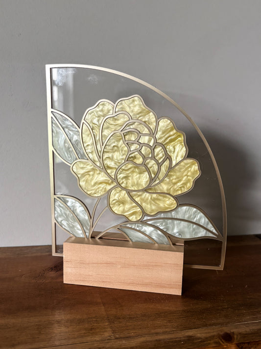 Faux Stain Glass Yellow Peony