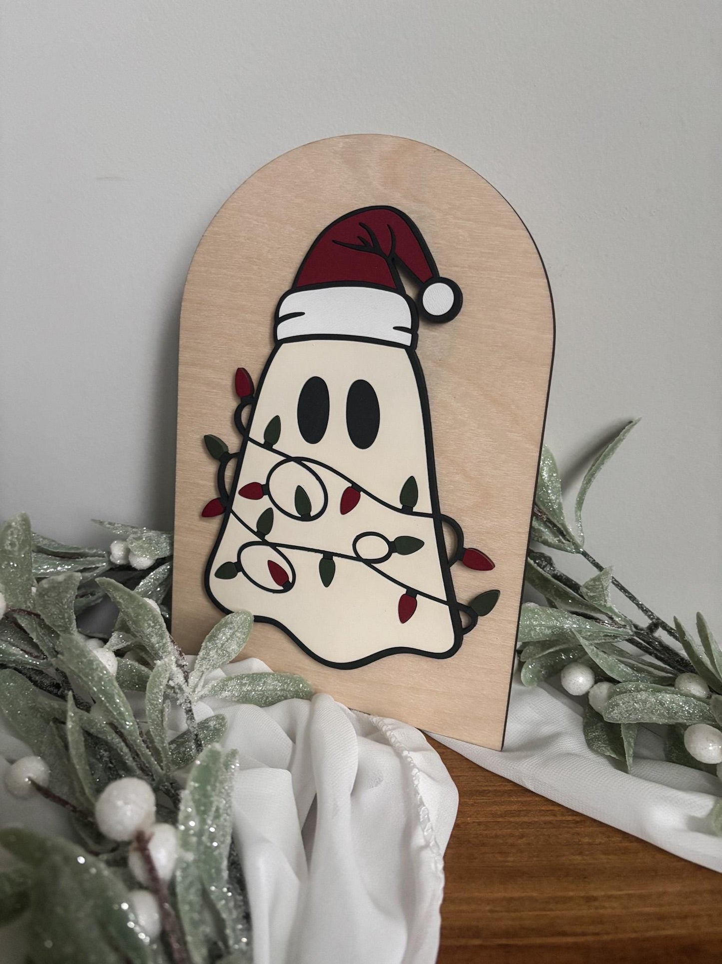 Christmas Ghost Home Decor, Spooky Christmas Ghost Sign, Cute Christmas Ghost Hanging Decor, Christmas Boho Decor, Ghost Tangled in Lights