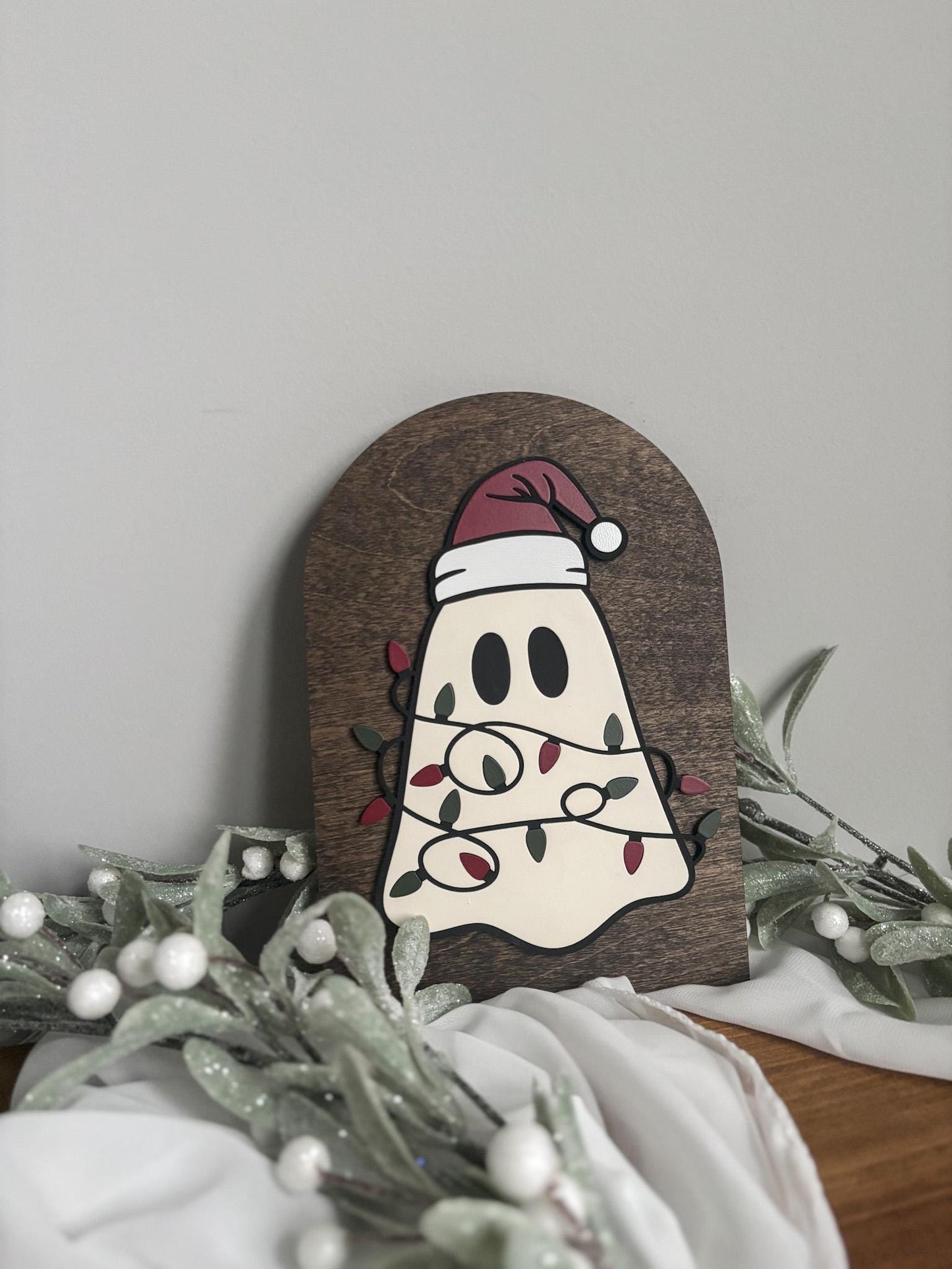 Christmas Ghost Home Decor, Spooky Christmas Ghost Sign, Cute Christmas Ghost Hanging Decor, Christmas Boho Decor, Ghost Tangled in Lights