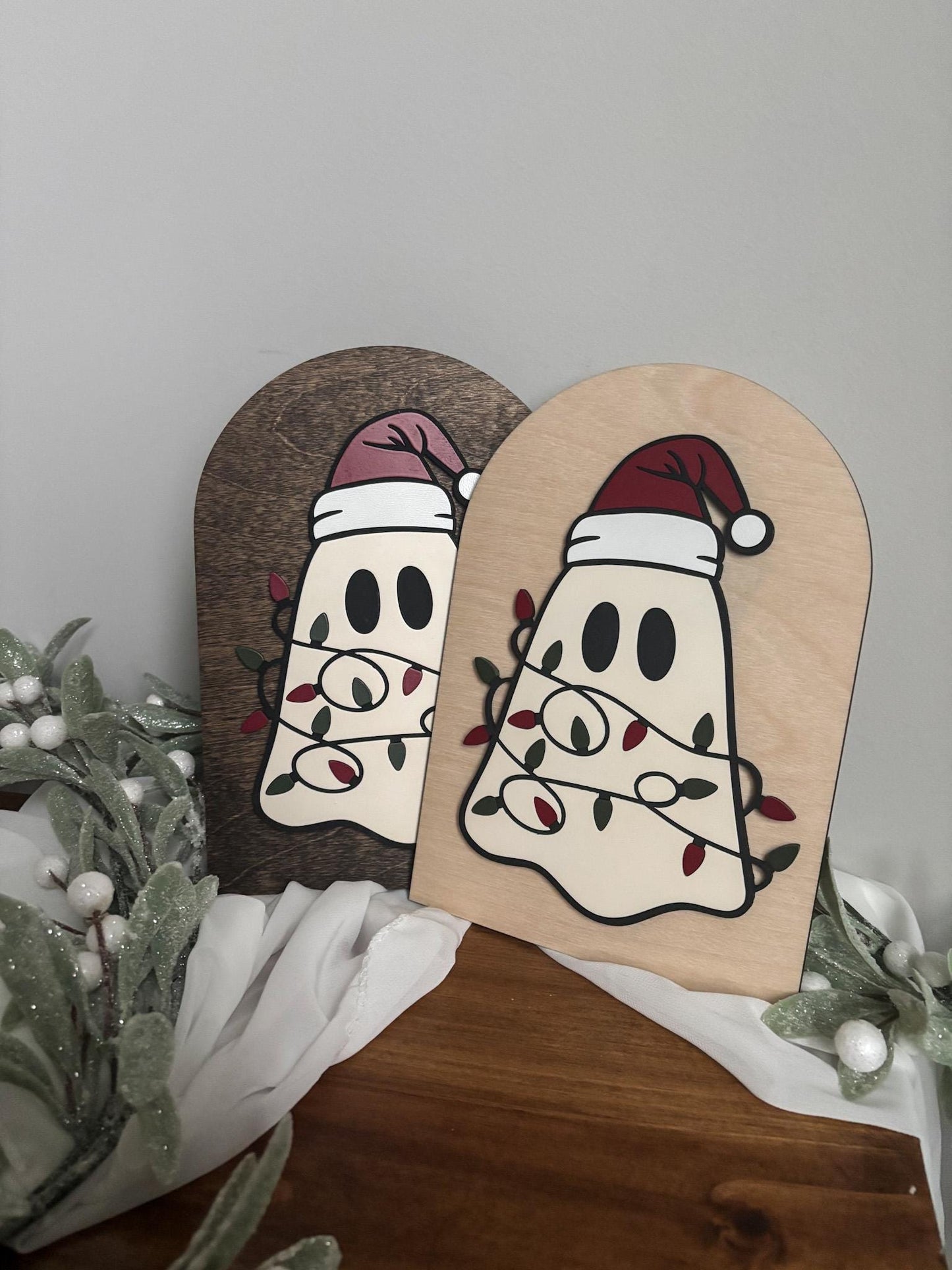 Christmas Ghost Home Decor, Spooky Christmas Ghost Sign, Cute Christmas Ghost Hanging Decor, Christmas Boho Decor, Ghost Tangled in Lights