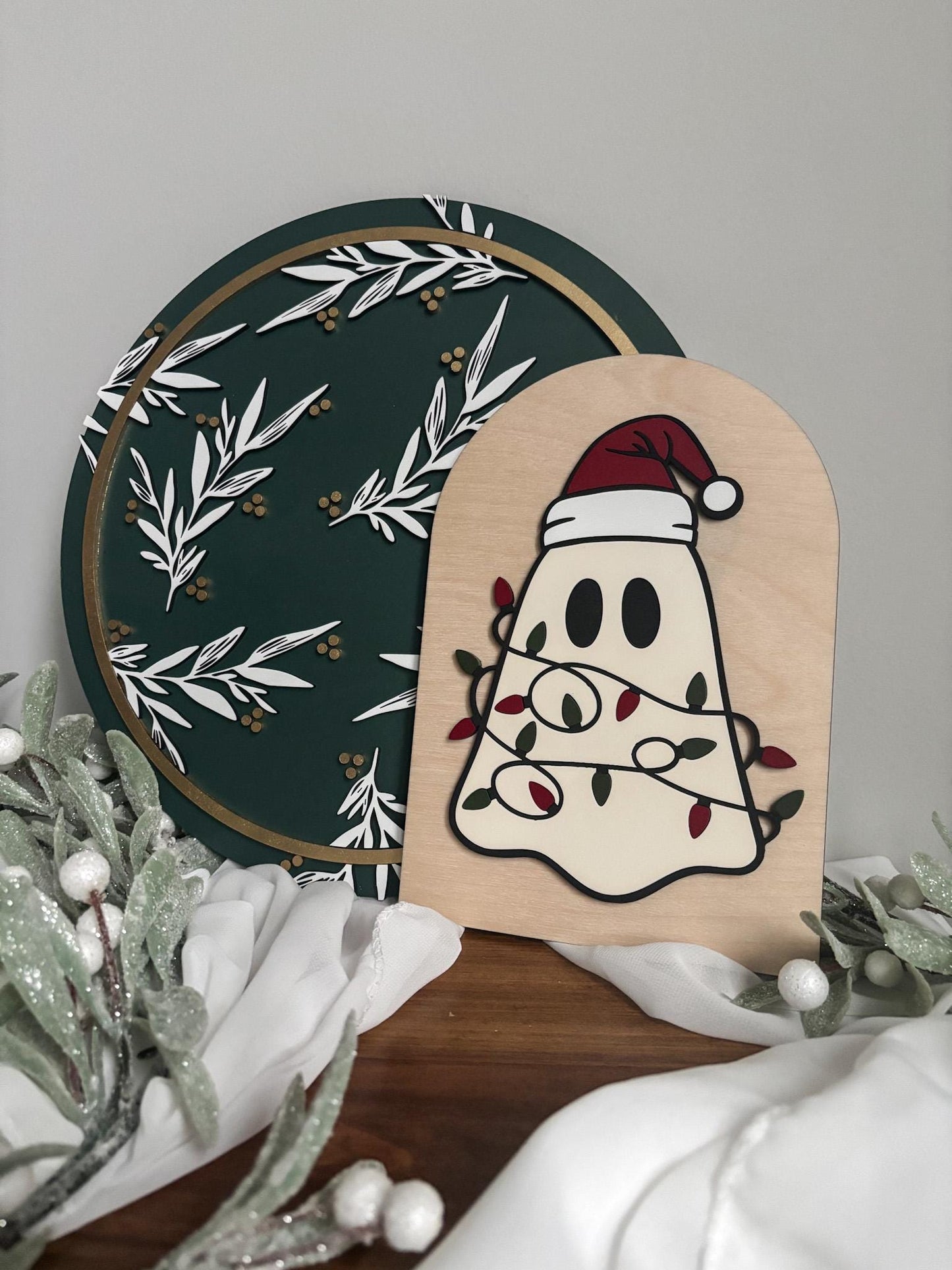 Christmas Ghost Home Decor, Spooky Christmas Ghost Sign, Cute Christmas Ghost Hanging Decor, Christmas Boho Decor, Ghost Tangled in Lights