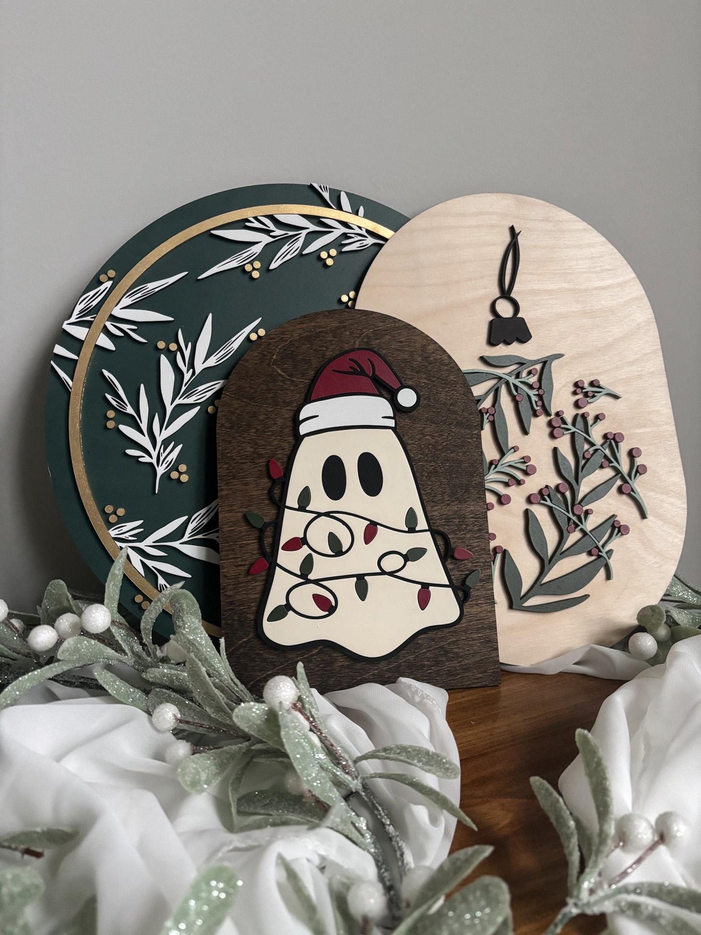 Christmas Ghost Home Decor, Spooky Christmas Ghost Sign, Cute Christmas Ghost Hanging Decor, Christmas Boho Decor, Ghost Tangled in Lights