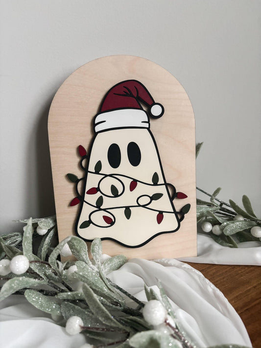 Christmas Ghost Home Decor, Spooky Christmas Ghost Sign, Cute Christmas Ghost Hanging Decor, Christmas Boho Decor, Ghost Tangled in Lights