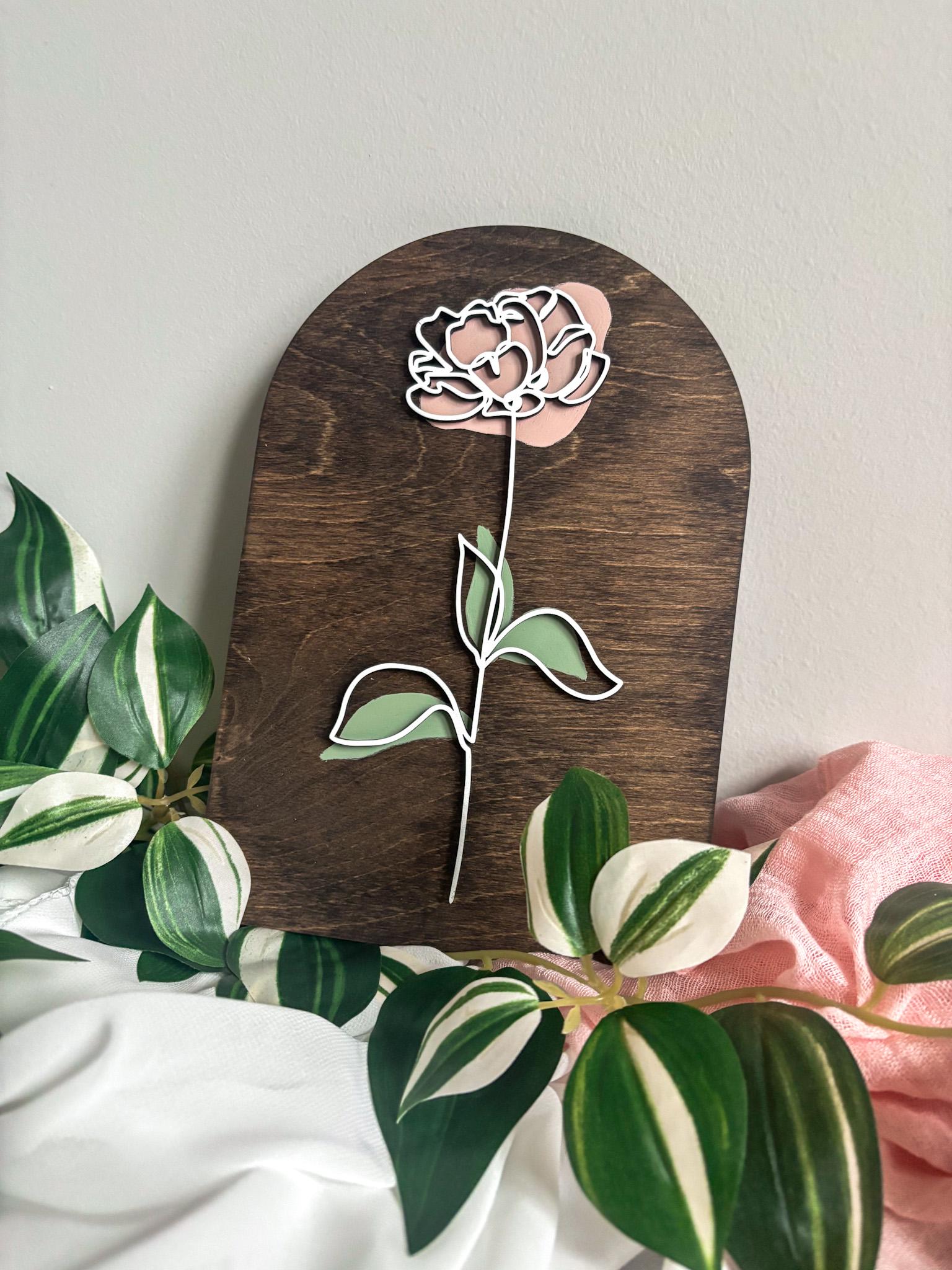 Minimalist Peony Floral Wood Art, Handmade 3D Layered Peony Wall Decor, Laser Cut Boho Hand Painted Home Decor, Modern Contemporary Art