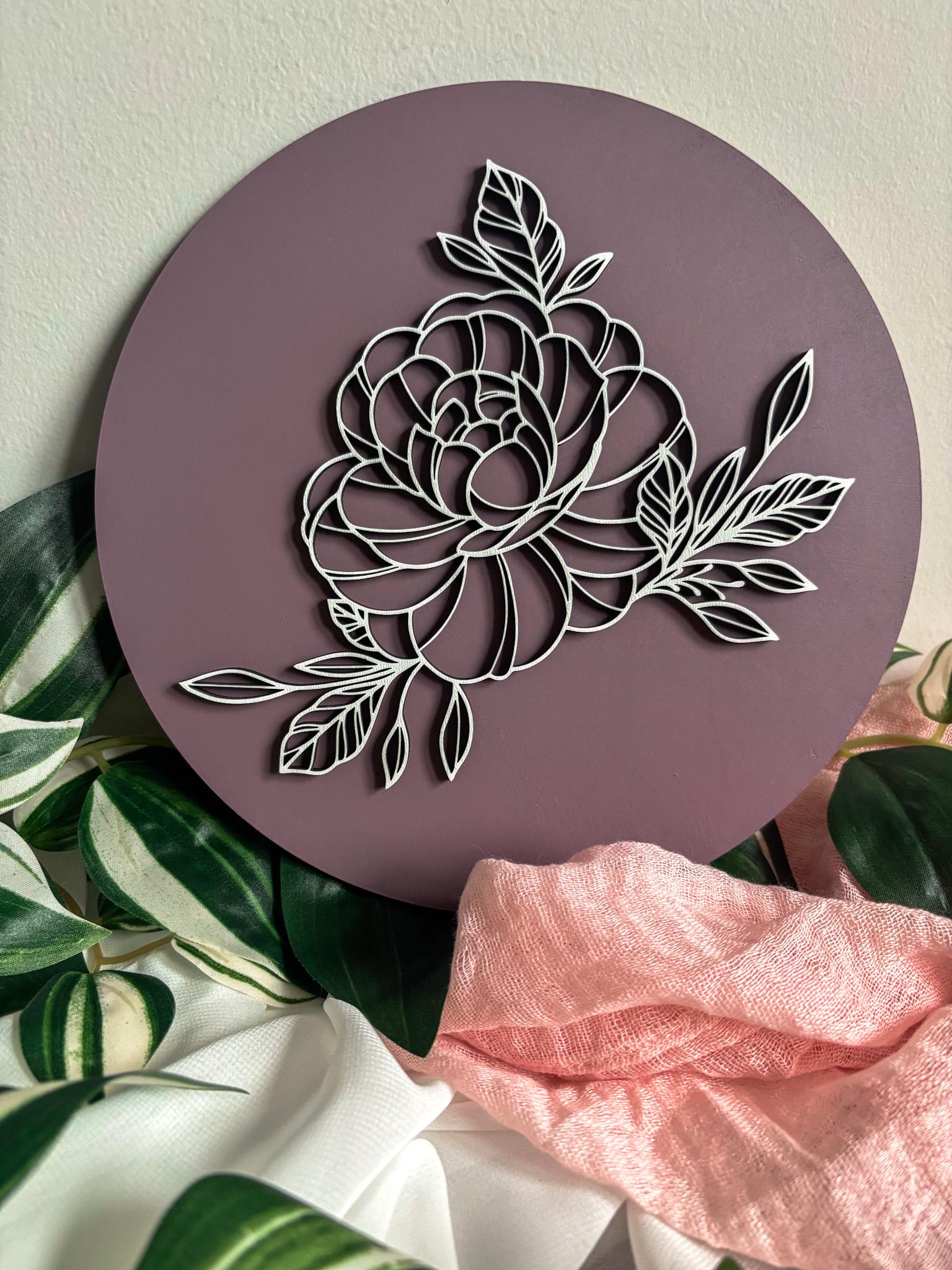 Minimalistic Peony Floral Wood Art, Handmade 3D Painted Layered Peony Wall Decor, Laser Cut Boho Home Decor, Modern Contemporary