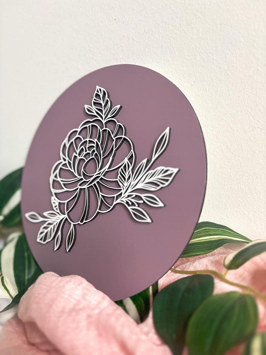 Minimalistic Peony Floral Wood Art, Handmade 3D Painted Layered Peony Wall Decor, Laser Cut Boho Home Decor, Modern Contemporary