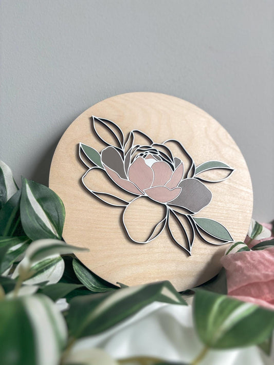 Minimalist Peony Floral Wood Art, Handmade Color Block 3D Layered Peony Wall Decor, Boho Painted Home Decor, Modern Contemporary Art