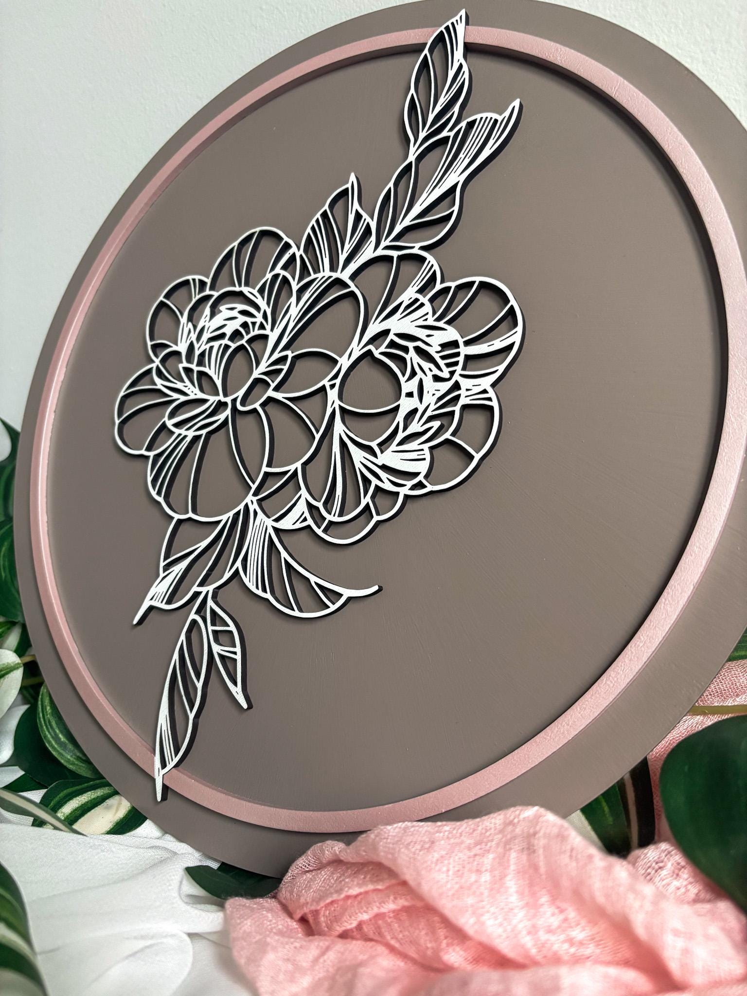 Modern Peony Floral Wood Art, Handmade 3D Layered Peony Wall Decor, Laser Cut Boho Hand Painted Home Decor, Modern Contemporary Art