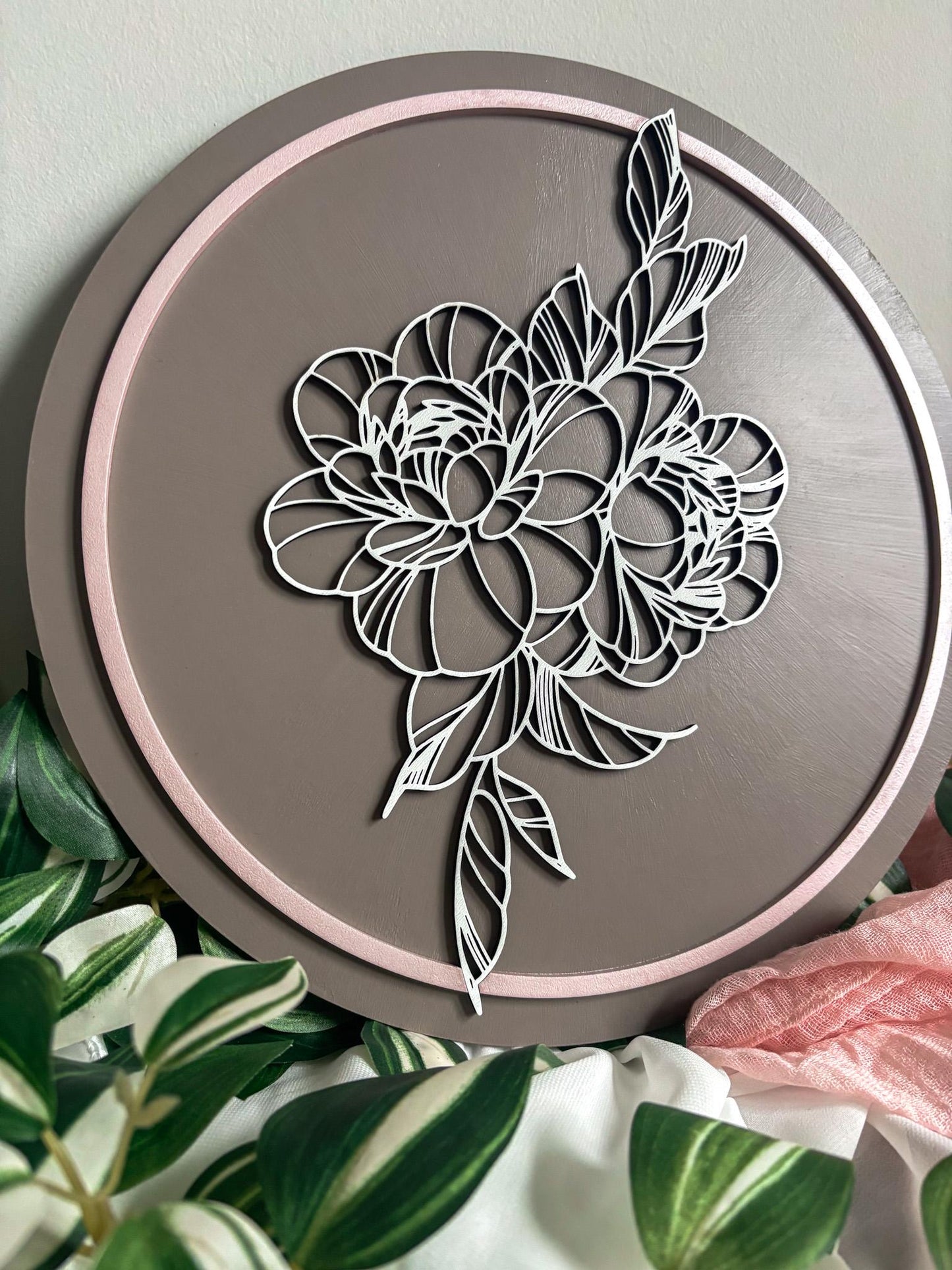 Modern Peony Floral Wood Art, Handmade 3D Layered Peony Wall Decor, Laser Cut Boho Hand Painted Home Decor, Modern Contemporary Art