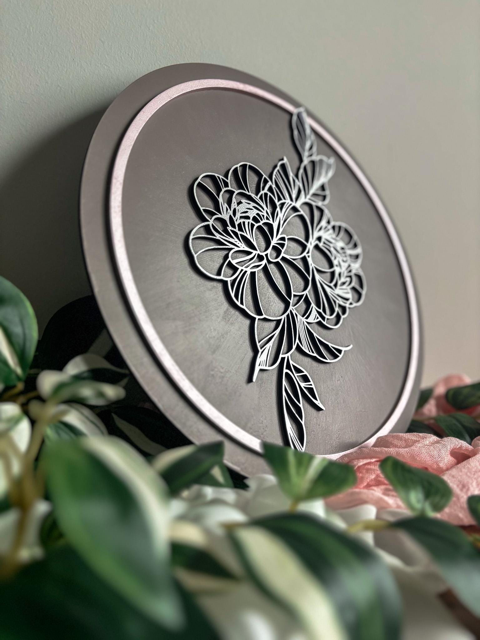 Modern Peony Floral Wood Art, Handmade 3D Layered Peony Wall Decor, Laser Cut Boho Hand Painted Home Decor, Modern Contemporary Art