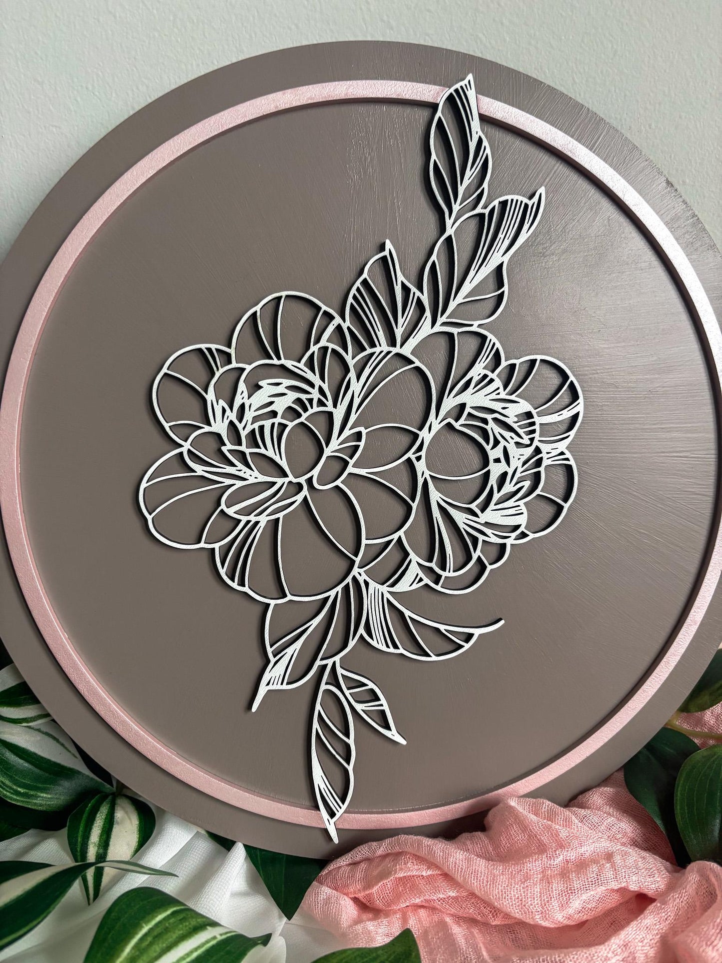 Modern Peony Floral Wood Art, Handmade 3D Layered Peony Wall Decor, Laser Cut Boho Hand Painted Home Decor, Modern Contemporary Art