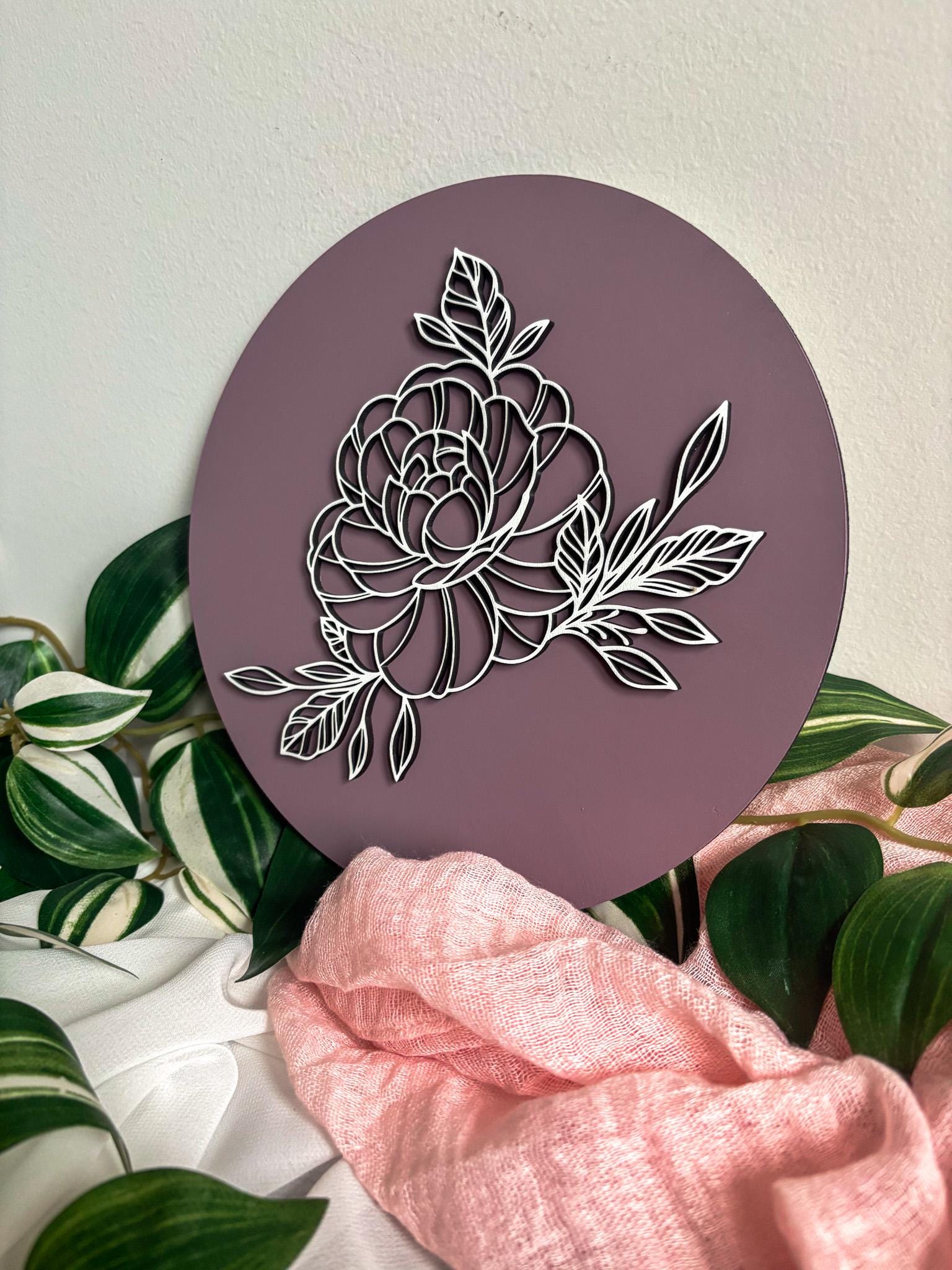 Minimalistic Peony Floral Wood Art, Handmade 3D Painted Layered Peony Wall Decor, Laser Cut Boho Home Decor, Modern Contemporary