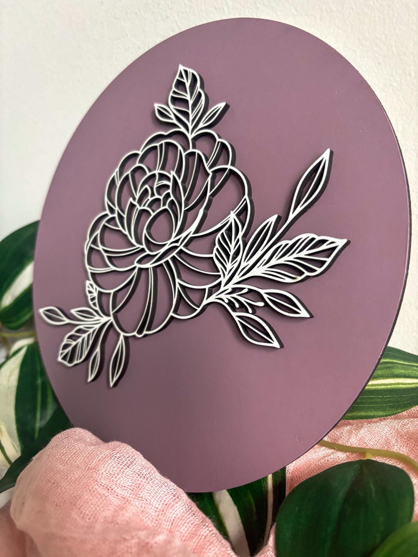 Minimalistic Peony Floral Wood Art, Handmade 3D Painted Layered Peony Wall Decor, Laser Cut Boho Home Decor, Modern Contemporary