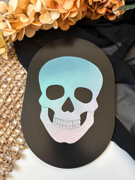 Halloween Skull Sign, Pastel Rainbow Skeleton Decor, Day of the Dead Home Decor, Fall Decor, Halloween Sign, Fall Wood Sign