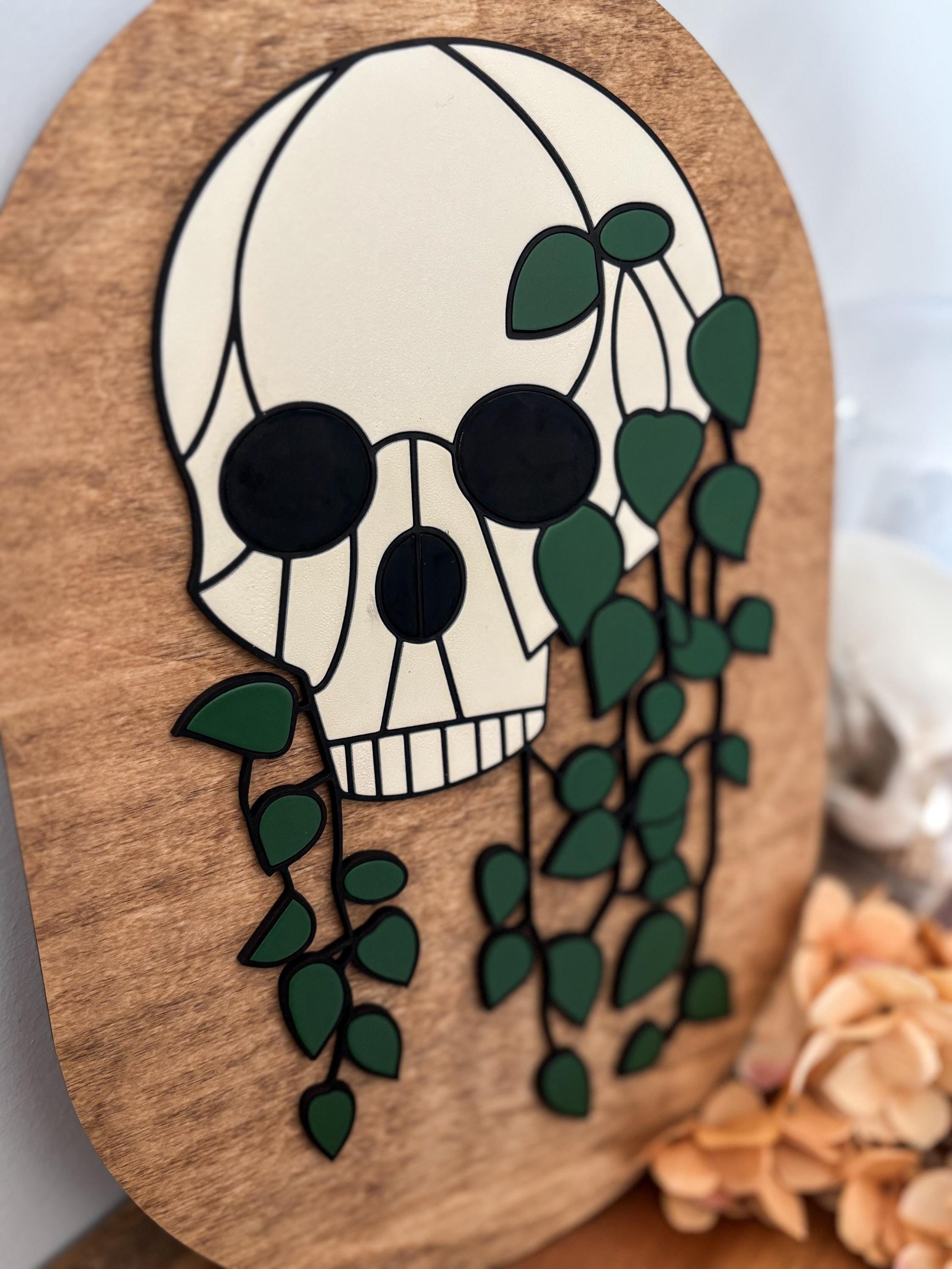 Halloween Skull Sign, Hanging Planter Skeleton Decor, Day of the Dead Home Decor, Fall Decor, Halloween Sign, Fall Wood Sign