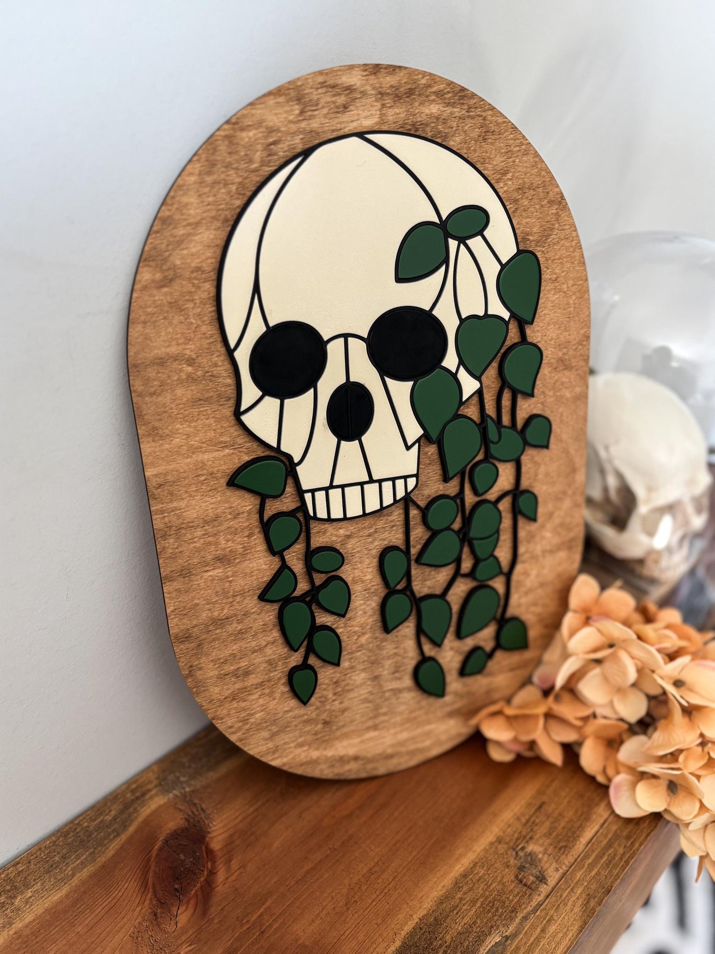 Halloween Skull Sign, Hanging Planter Skeleton Decor, Day of the Dead Home Decor, Fall Decor, Halloween Sign, Fall Wood Sign