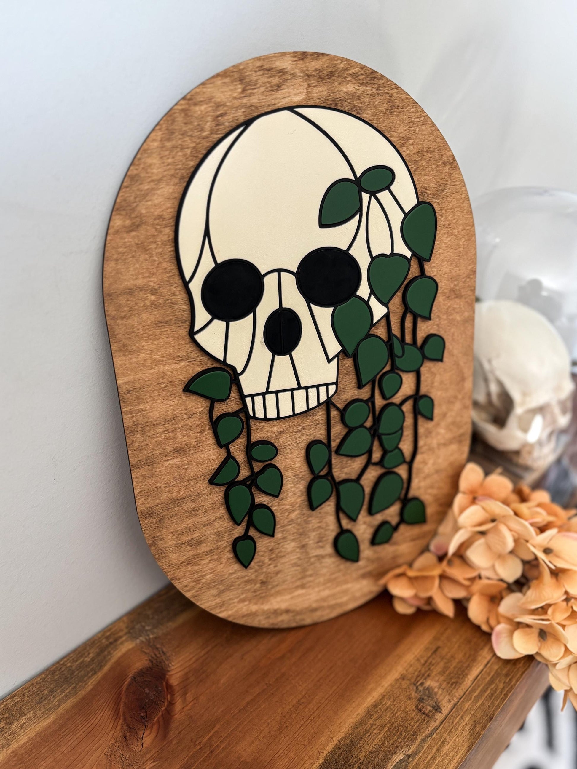 Halloween Skull Sign, Hanging Planter Skeleton Decor, Day of the Dead Home Decor, Fall Decor, Halloween Sign, Fall Wood Sign