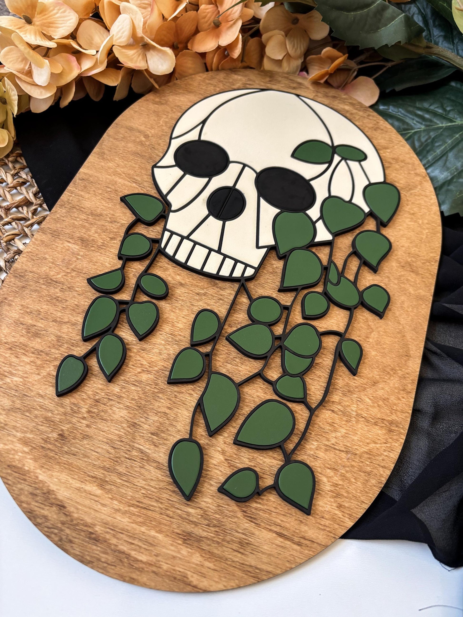 Halloween Skull Sign, Hanging Planter Skeleton Decor, Day of the Dead Home Decor, Fall Decor, Halloween Sign, Fall Wood Sign