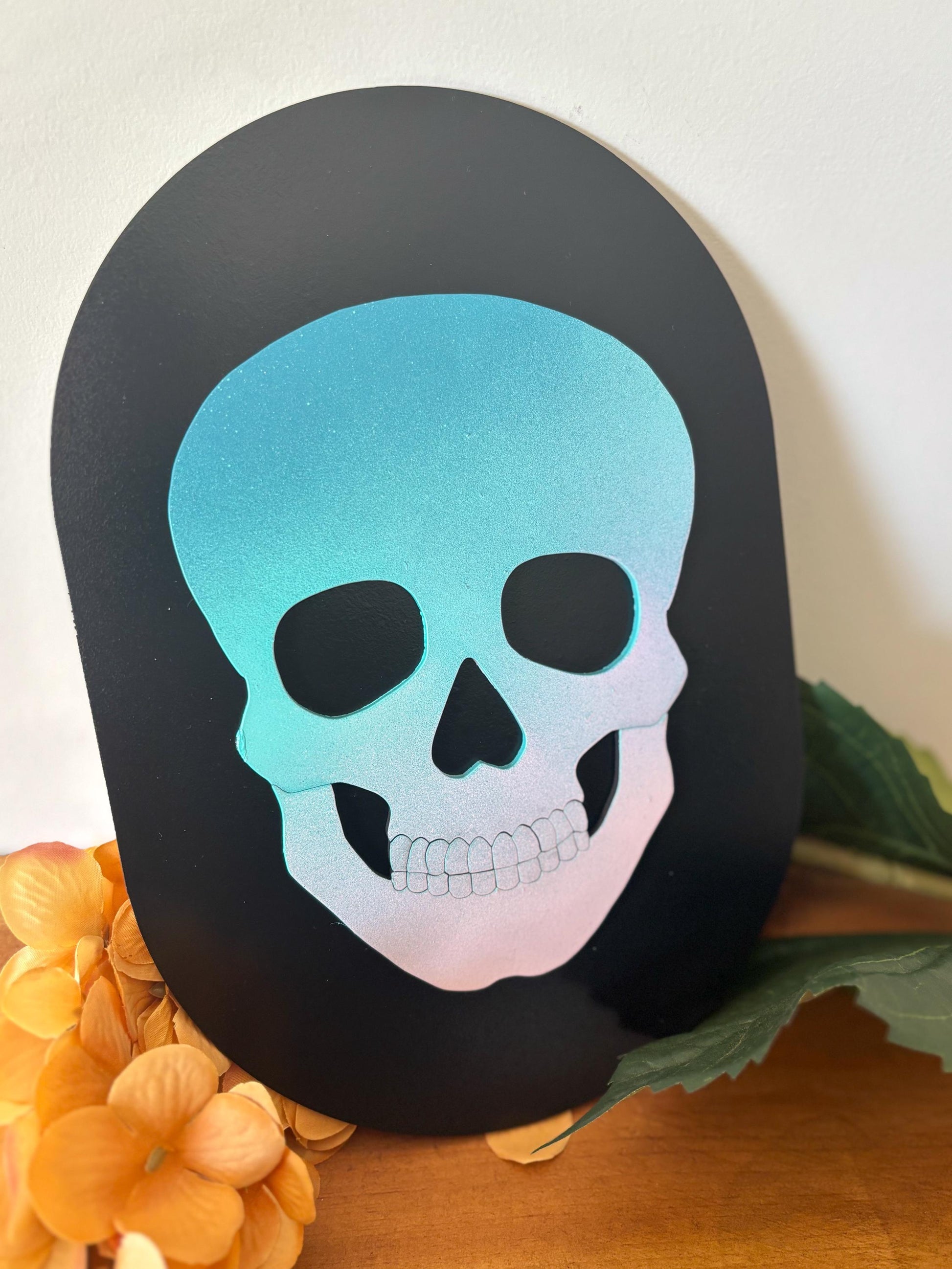Halloween Skull Sign, Pastel Rainbow Skeleton Decor, Day of the Dead Home Decor, Fall Decor, Halloween Sign, Fall Wood Sign