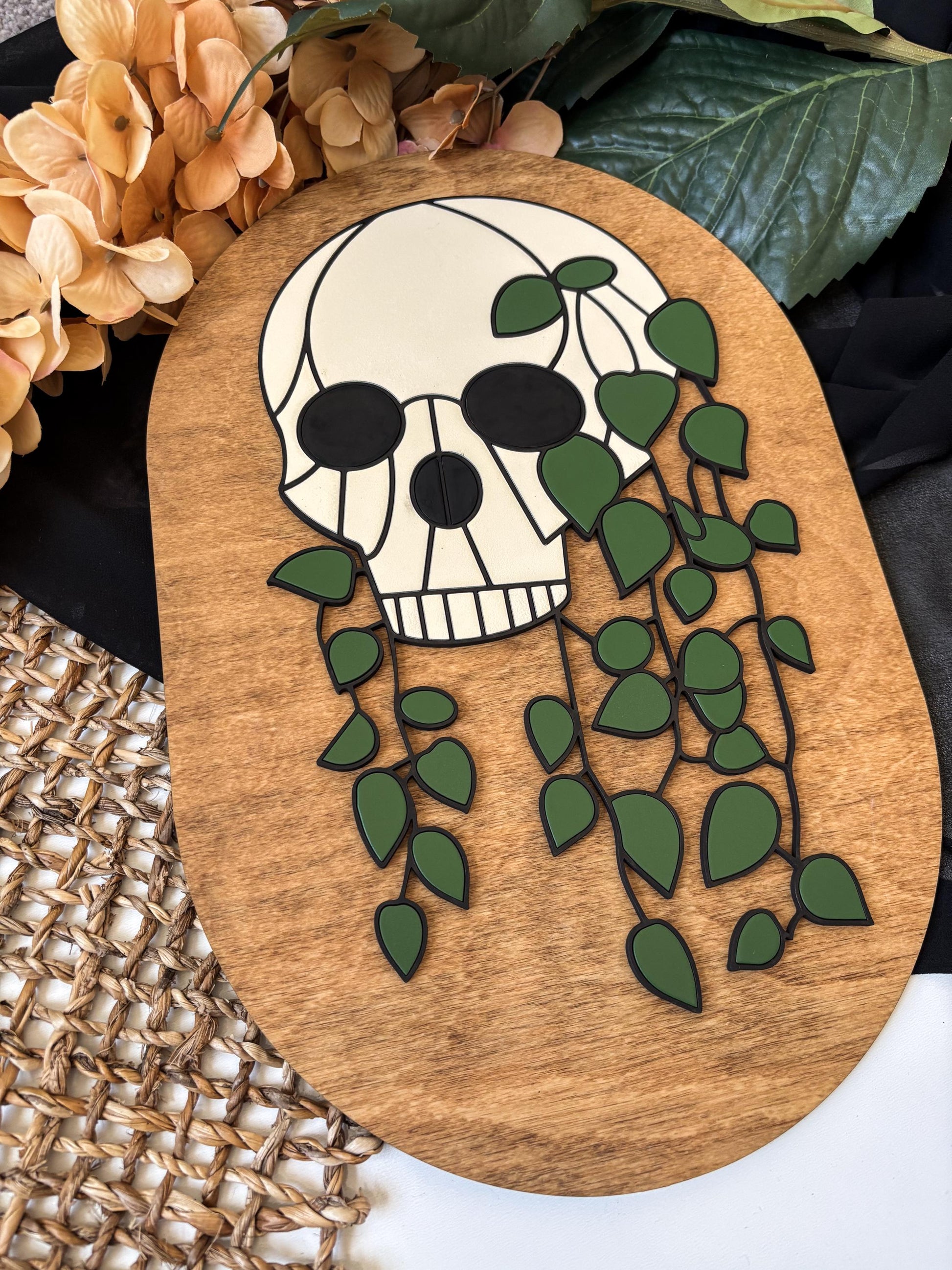 Halloween Skull Sign, Hanging Planter Skeleton Decor, Day of the Dead Home Decor, Fall Decor, Halloween Sign, Fall Wood Sign