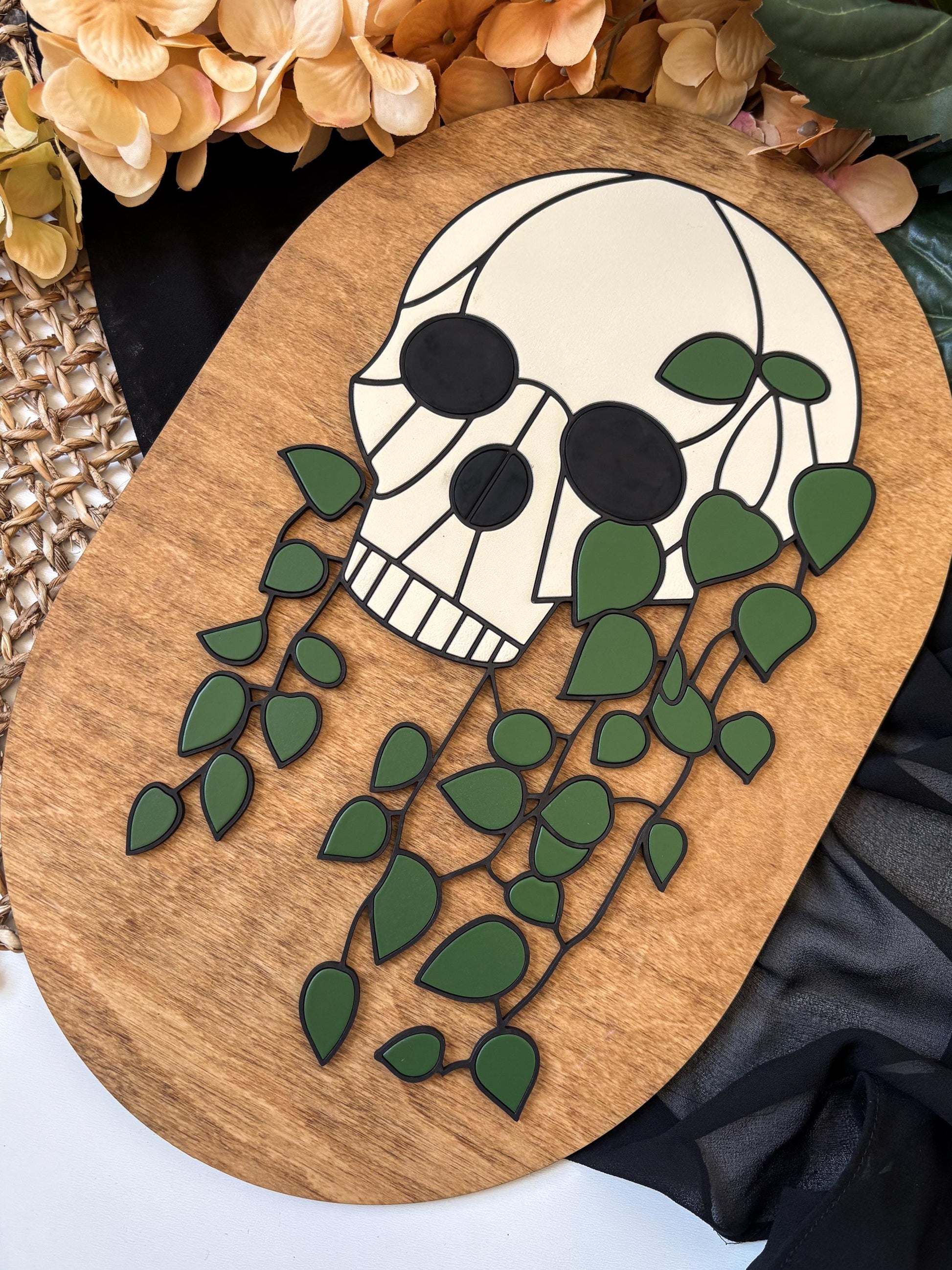 Halloween Skull Sign, Hanging Planter Skeleton Decor, Day of the Dead Home Decor, Fall Decor, Halloween Sign, Fall Wood Sign