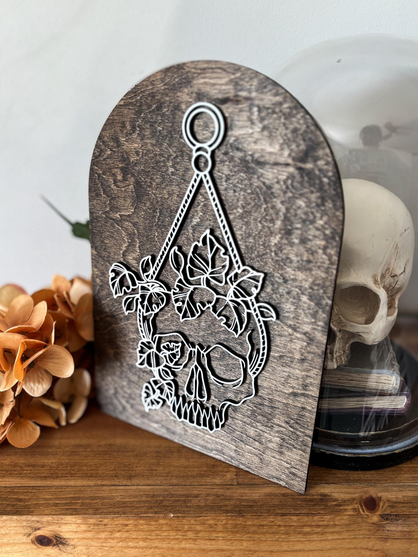 Halloween Skull Sign, Hanging Planter Skeleton Decor, Day of the Dead Home Decor, Fall Decor, Halloween Sign, Fall Wood Sign