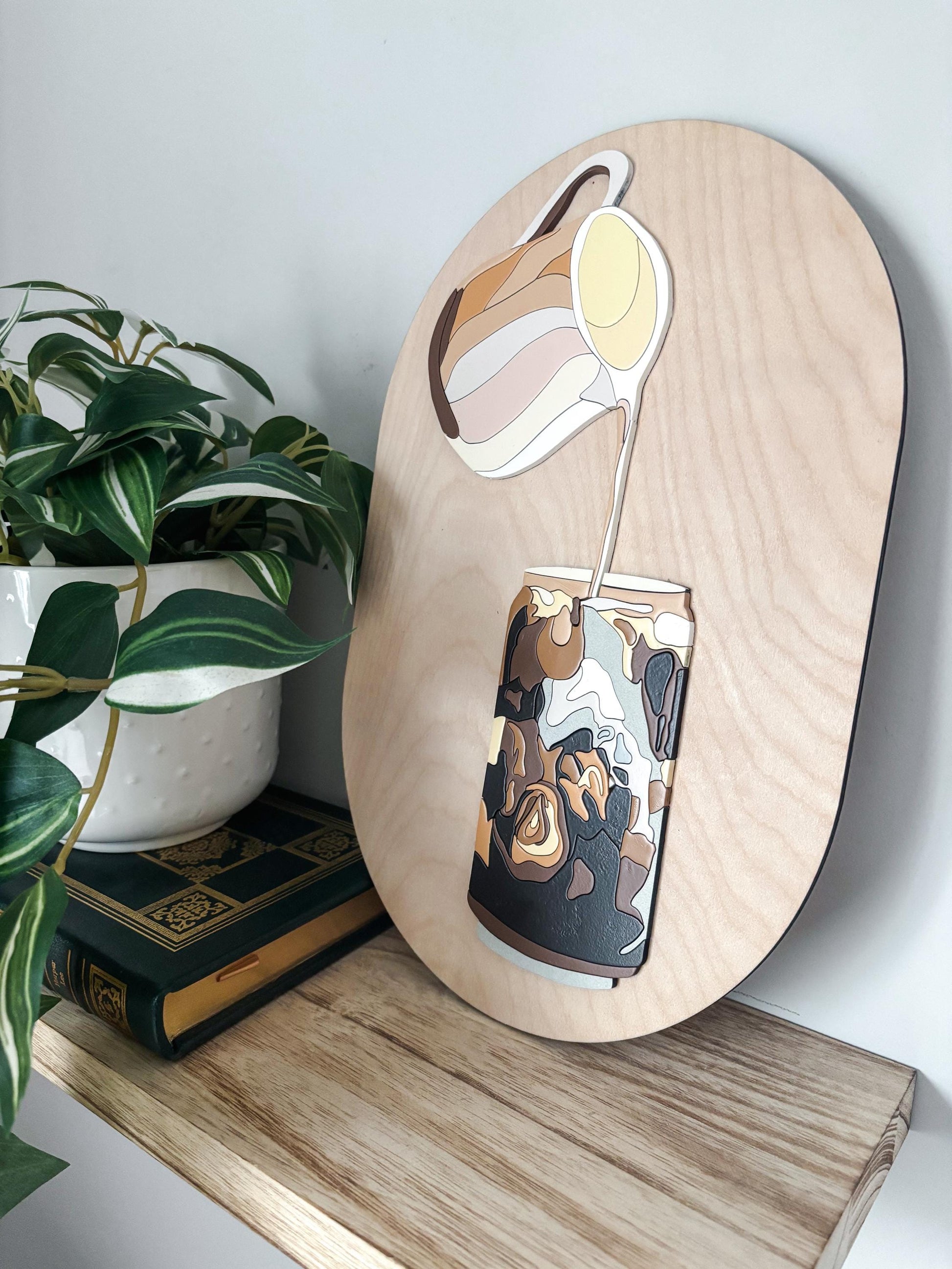 Iced Coffee Wall Art, Hand Painted Laser Cut Color Block Coffee Sign, Hand Painted Wall Decor, Feminine Wall Art, Cozy Boho Home Decor