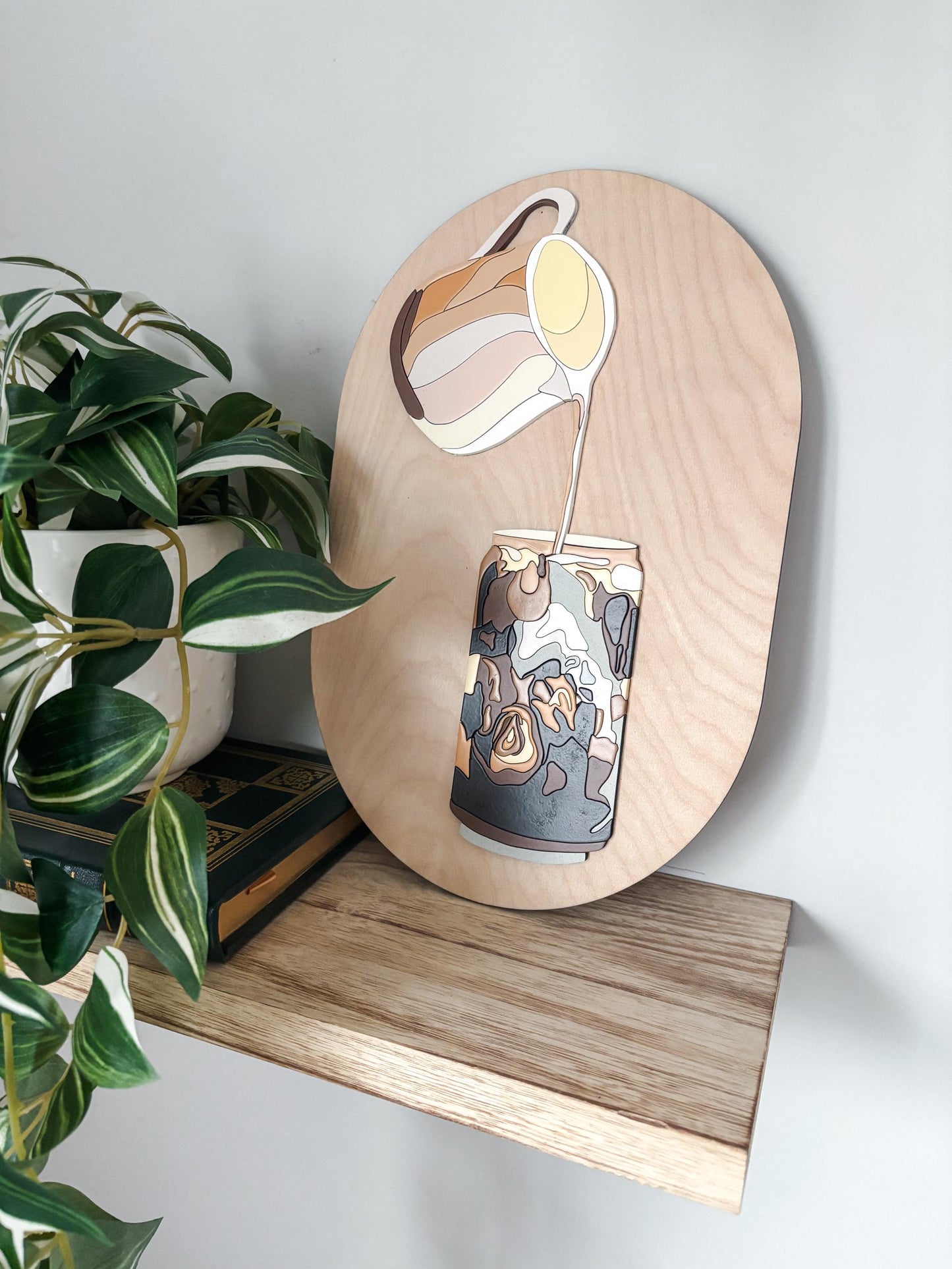 Iced Coffee Wall Art, Hand Painted Laser Cut Color Block Coffee Sign, Hand Painted Wall Decor, Feminine Wall Art, Cozy Boho Home Decor