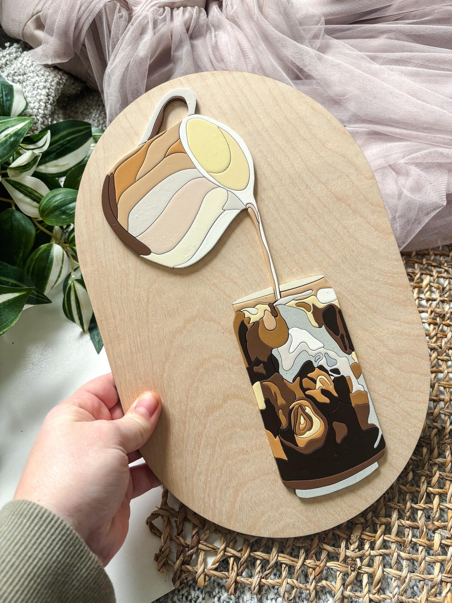 Iced Coffee Wall Art, Hand Painted Laser Cut Color Block Coffee Sign, Hand Painted Wall Decor, Feminine Wall Art, Cozy Boho Home Decor