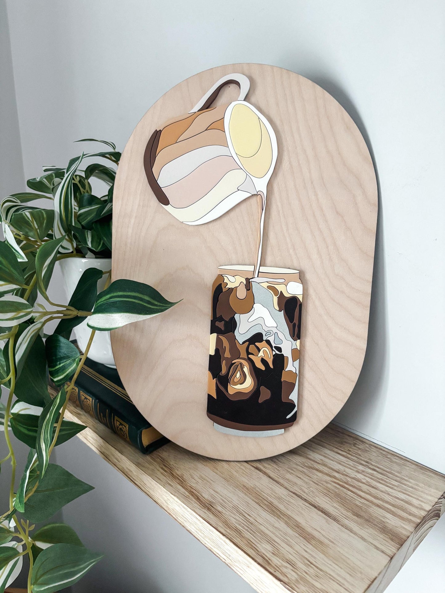 Iced Coffee Wall Art, Hand Painted Laser Cut Color Block Coffee Sign, Hand Painted Wall Decor, Feminine Wall Art, Cozy Boho Home Decor