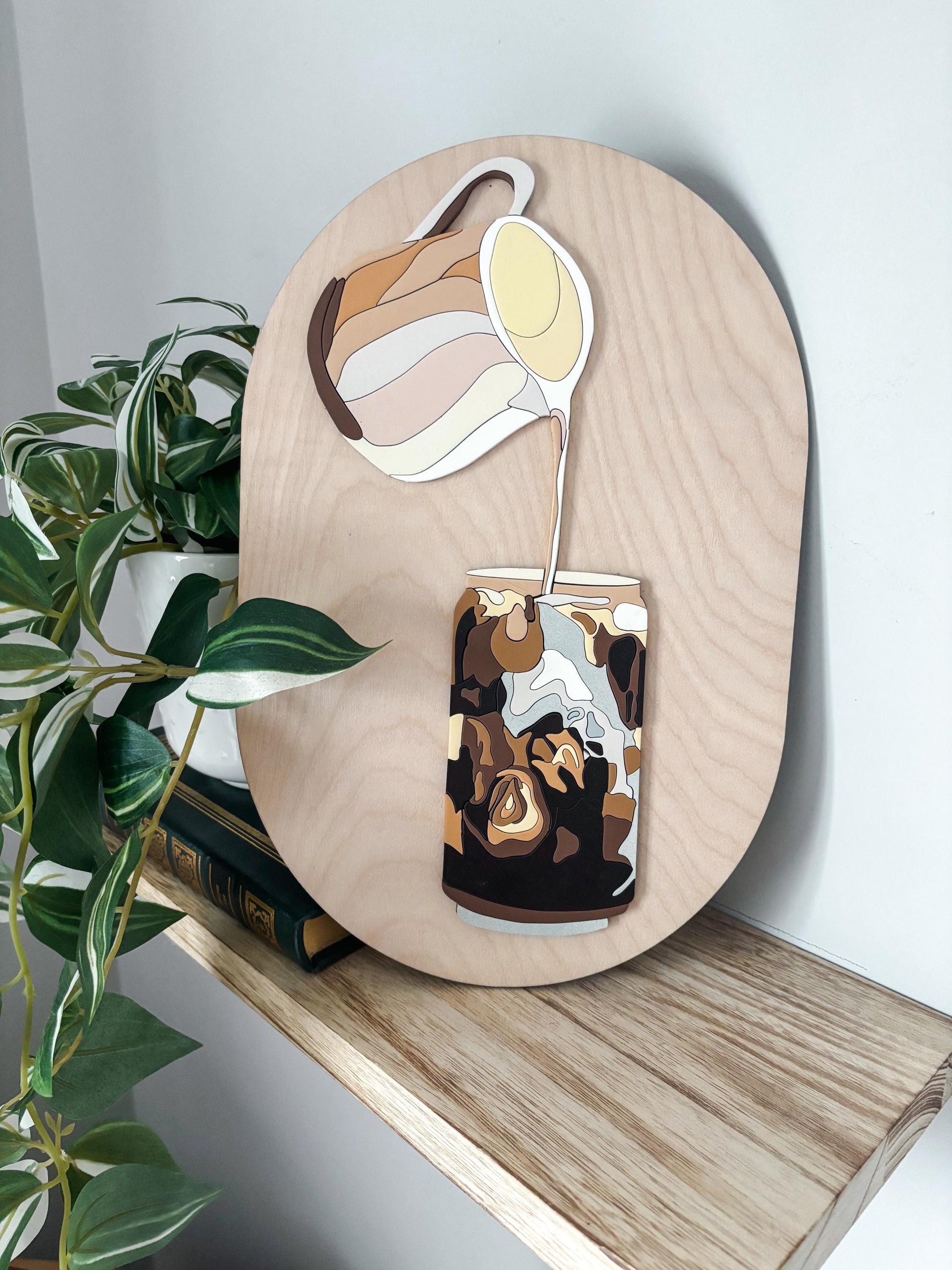 Iced Coffee Wall Art, Hand Painted Laser Cut Color Block Coffee Sign, Hand Painted Wall Decor, Feminine Wall Art, Cozy Boho Home Decor