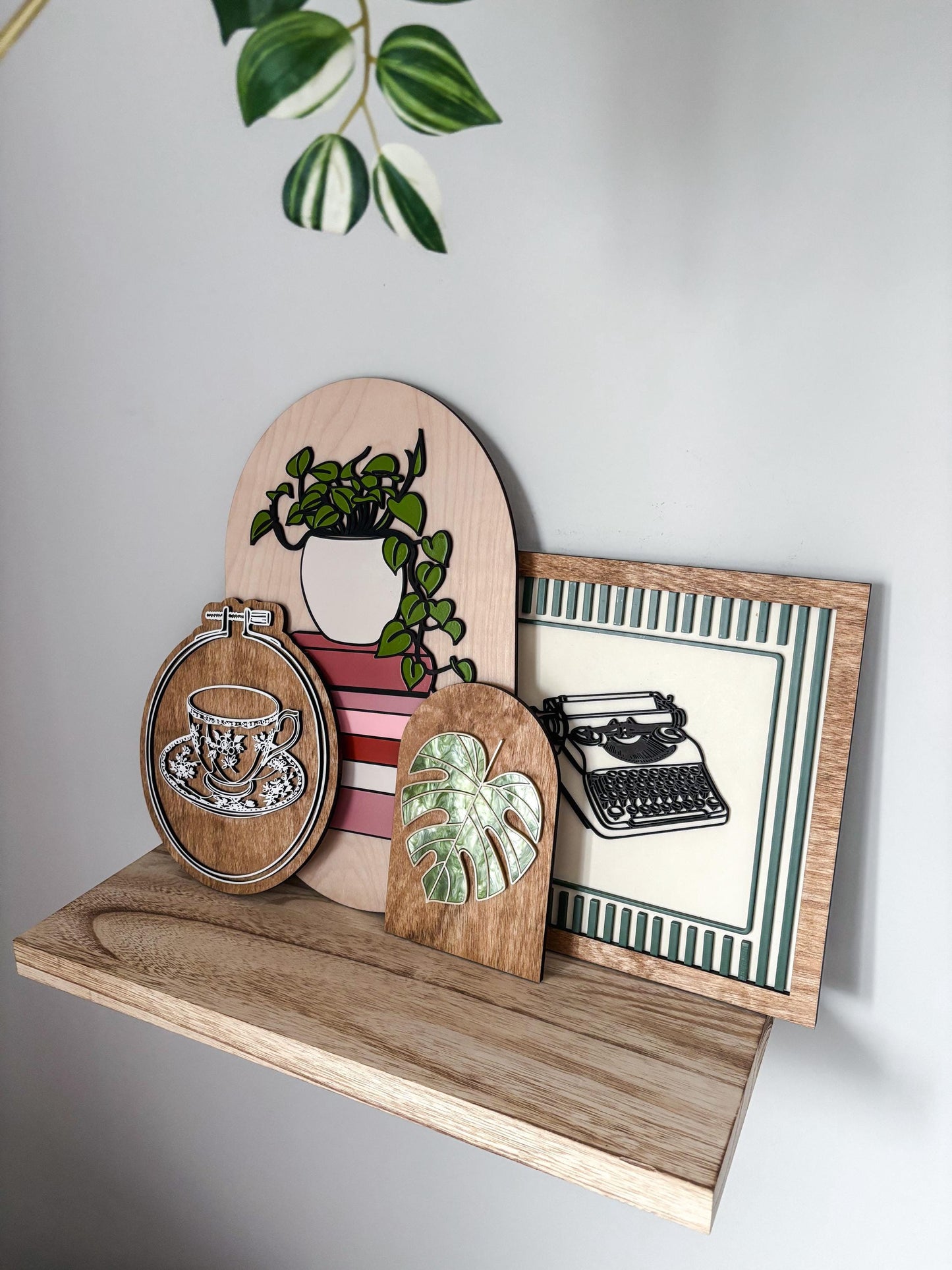 Book Stack Wall Art with Plant, Book Lover Gift, Reader Decor, Literary Wall Art, Bookish Decor, Plant Lover Gift, Cozy Home Decor
