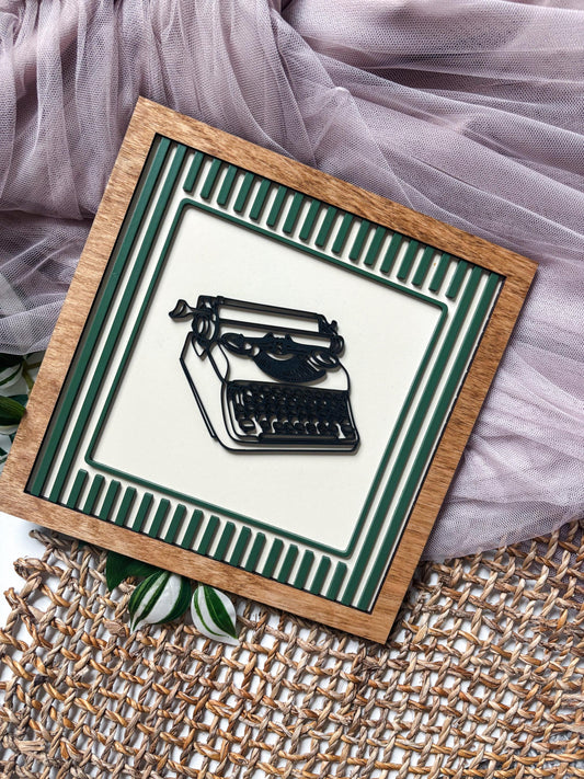 Vintage Typewriter Wall Art, Hand Painted Writer Author Office Decor, Book Lover Wall Art, Cottagecore Literary Decor, Retro Writing Gift