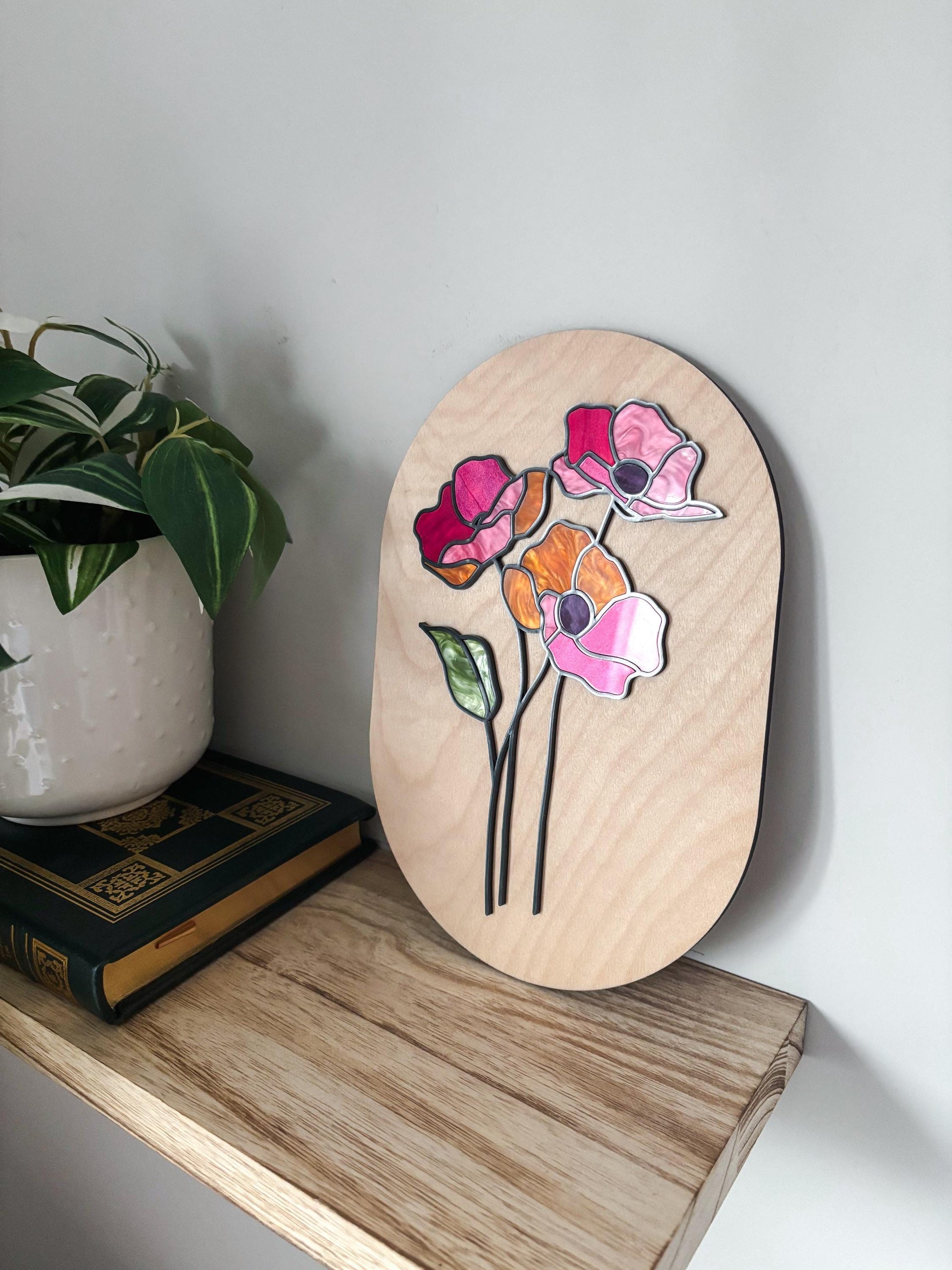 Floral Wall Art, Faux Stained Glass Style Flower Decor, Botanical Wall Decor, Cottagecore Wall Art, Boho Home Decor, Nature Inspired Gift