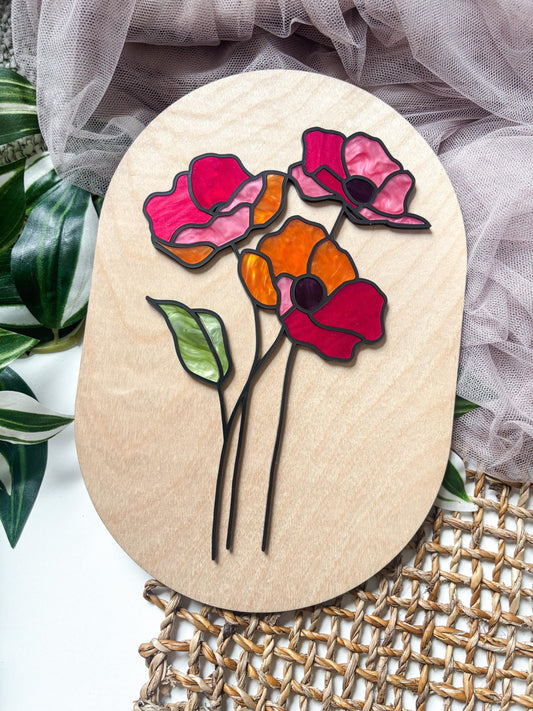Floral Wall Art, Faux Stained Glass Style Flower Decor, Botanical Wall Decor, Cottagecore Wall Art, Boho Home Decor, Nature Inspired Gift