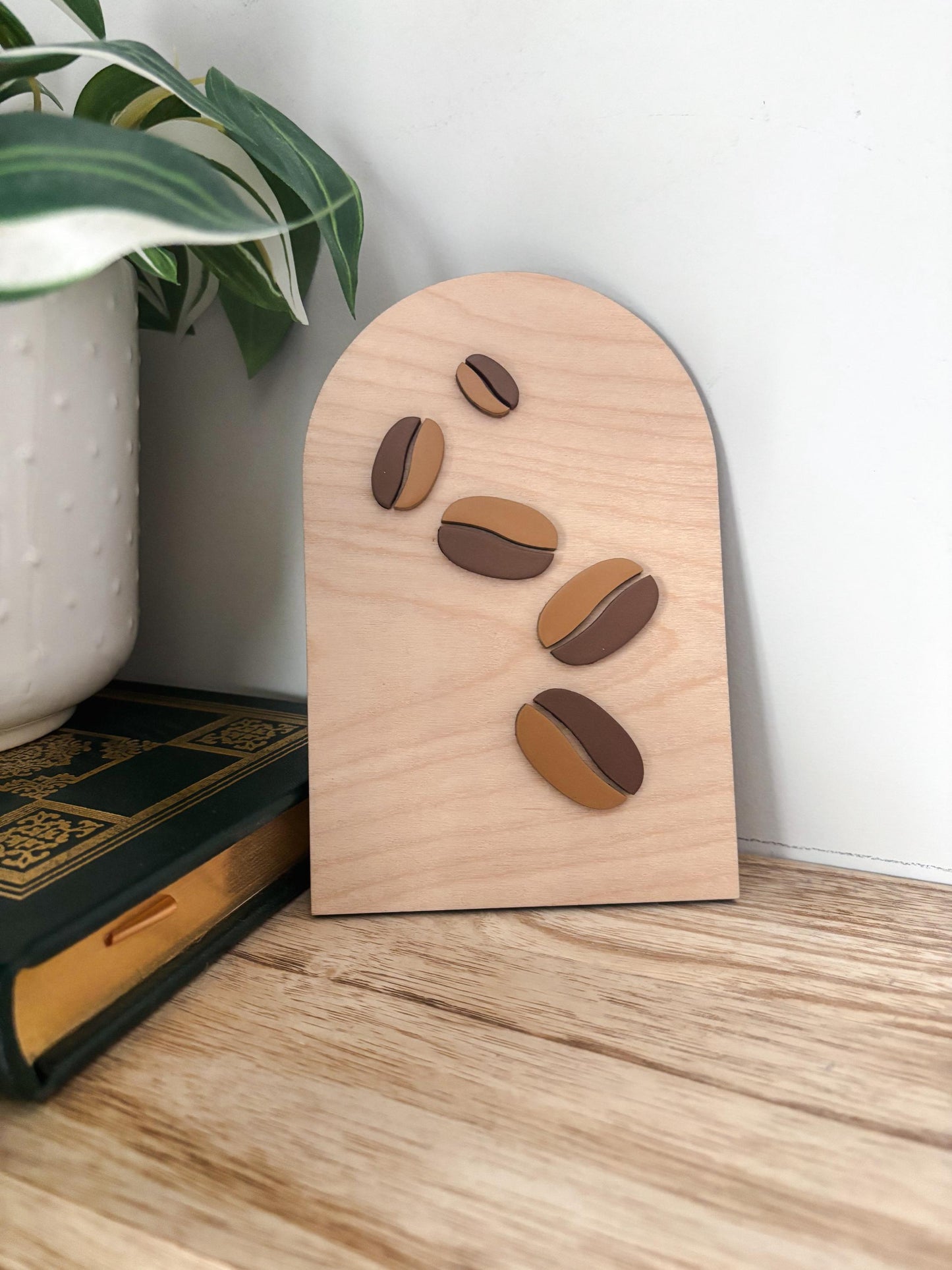 Coffee Bar Decor, Hand Painted Coffee Bean Decor, Coffee Lover Gift, Minimalist Kitchen Decor, Coffee Station Decor, Modern Coffee Wall Art